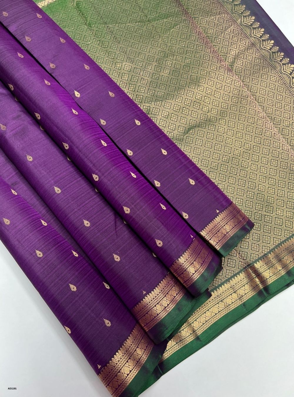 Plum & Green - Soft Silk Saree