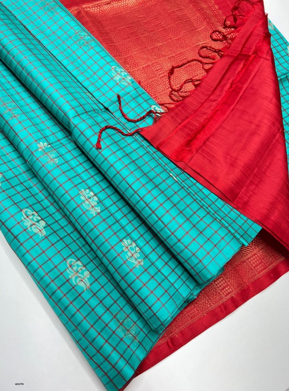Sky Blue & Red -  Kanjeevaram Silk Saree