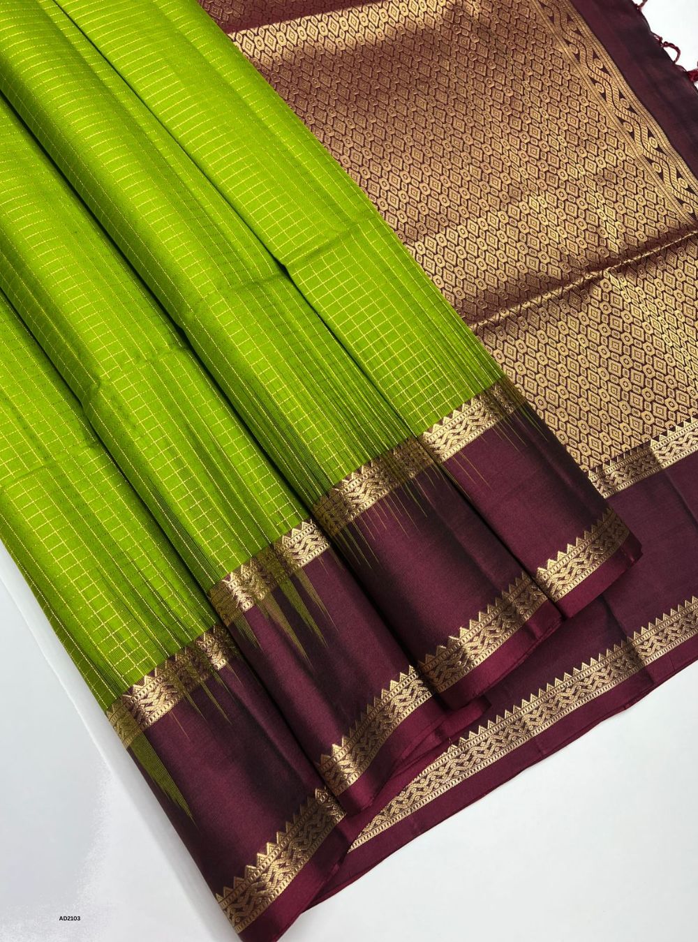 Parrot Green & Maroon - Soft Silk Saree