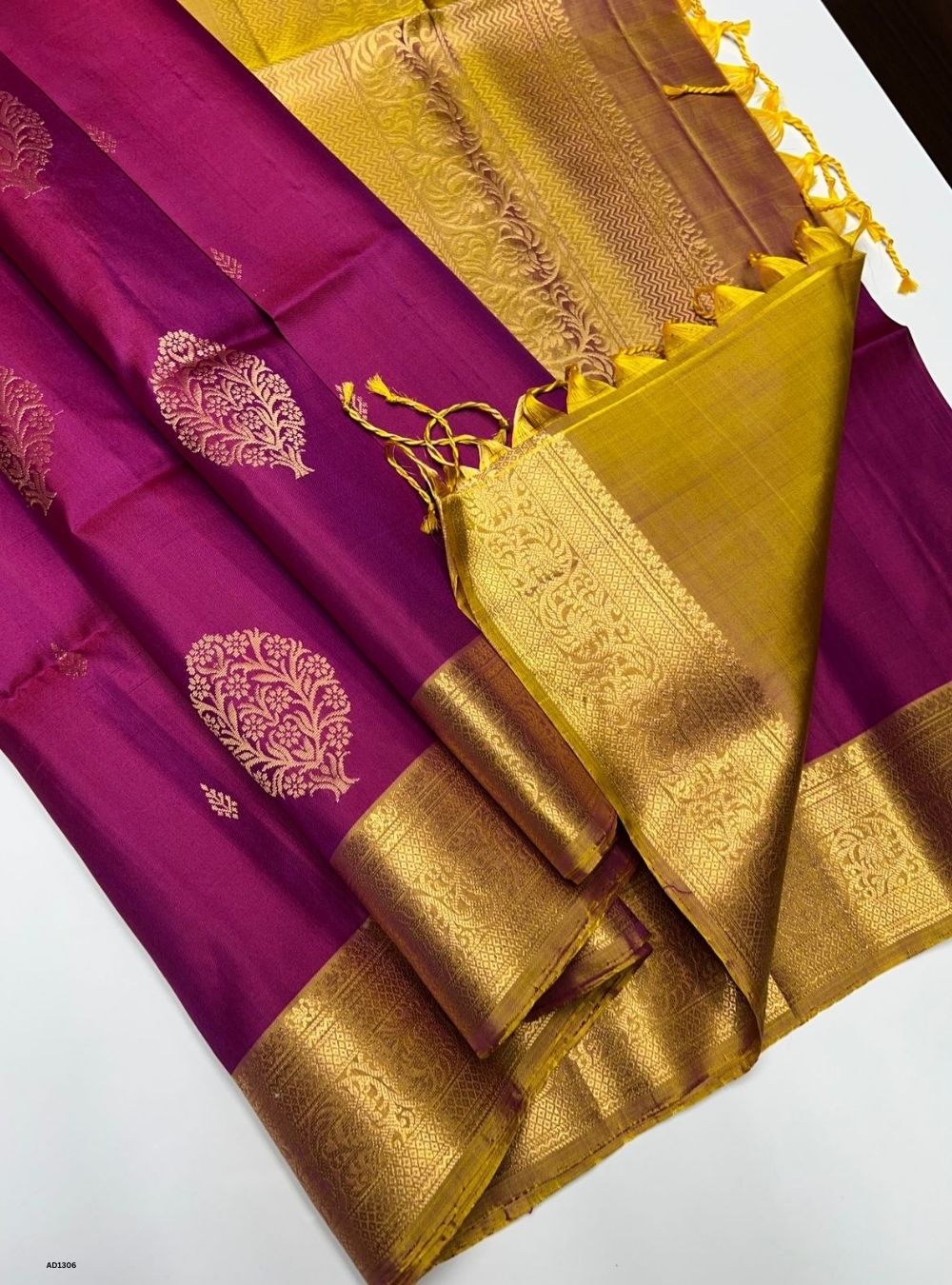 Magenta & Golden Yellow -  Soft Silk Saree