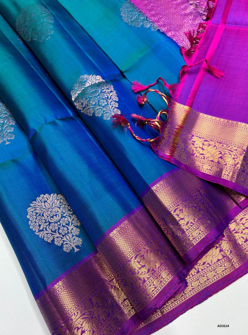 Peacock Blue & Magenta - Soft Silk Saree
