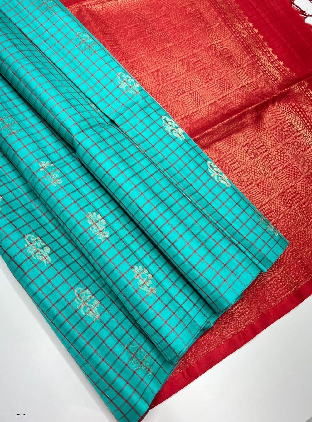 Sky Blue & Red -  Kanjeevaram Silk Saree