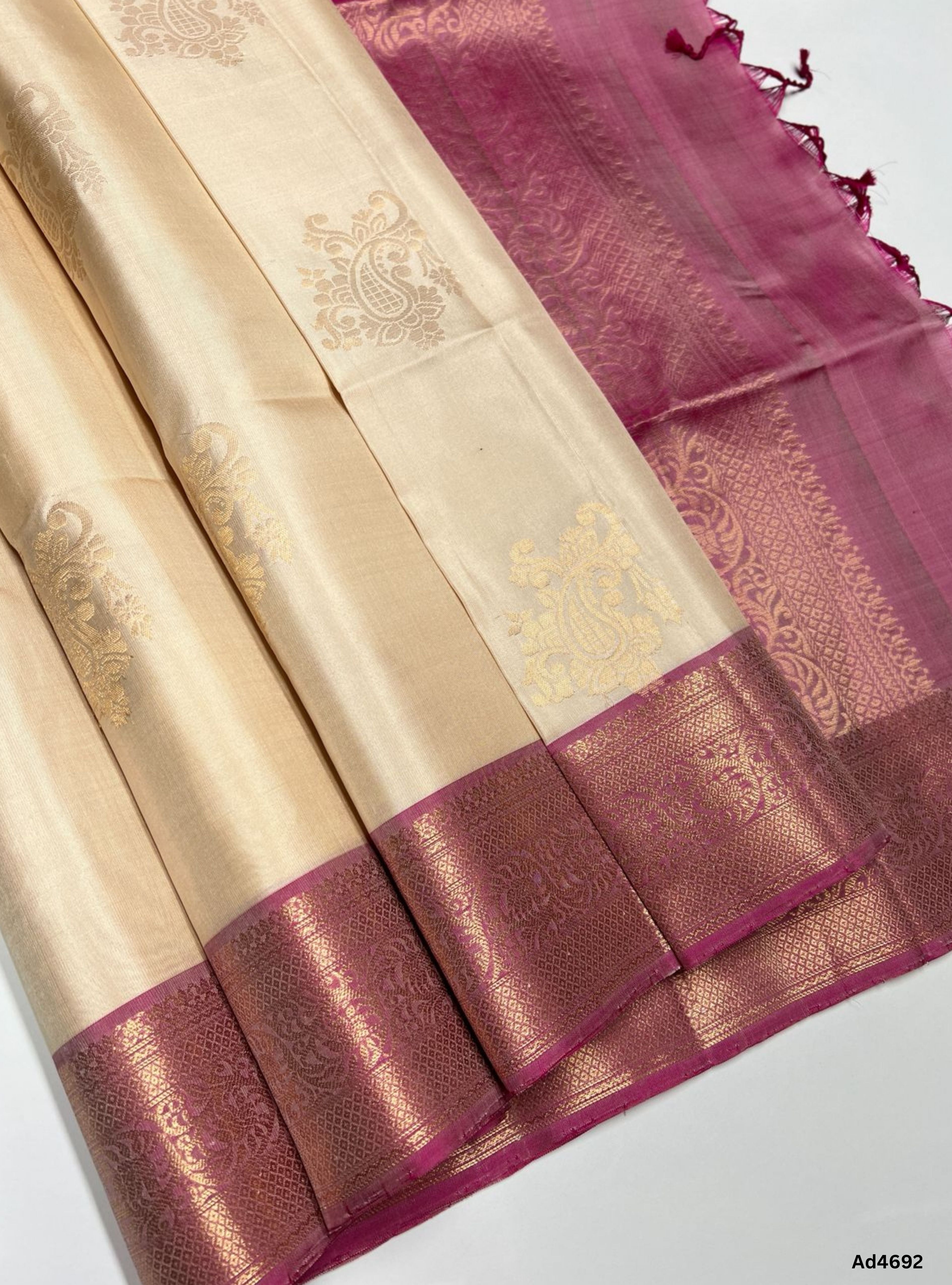 Ivory & Pink - Kanchi Border Soft Silk Saree