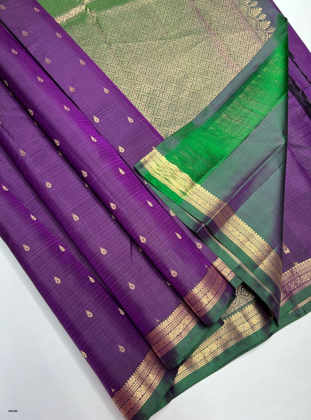 Plum & Green - Soft Silk Saree