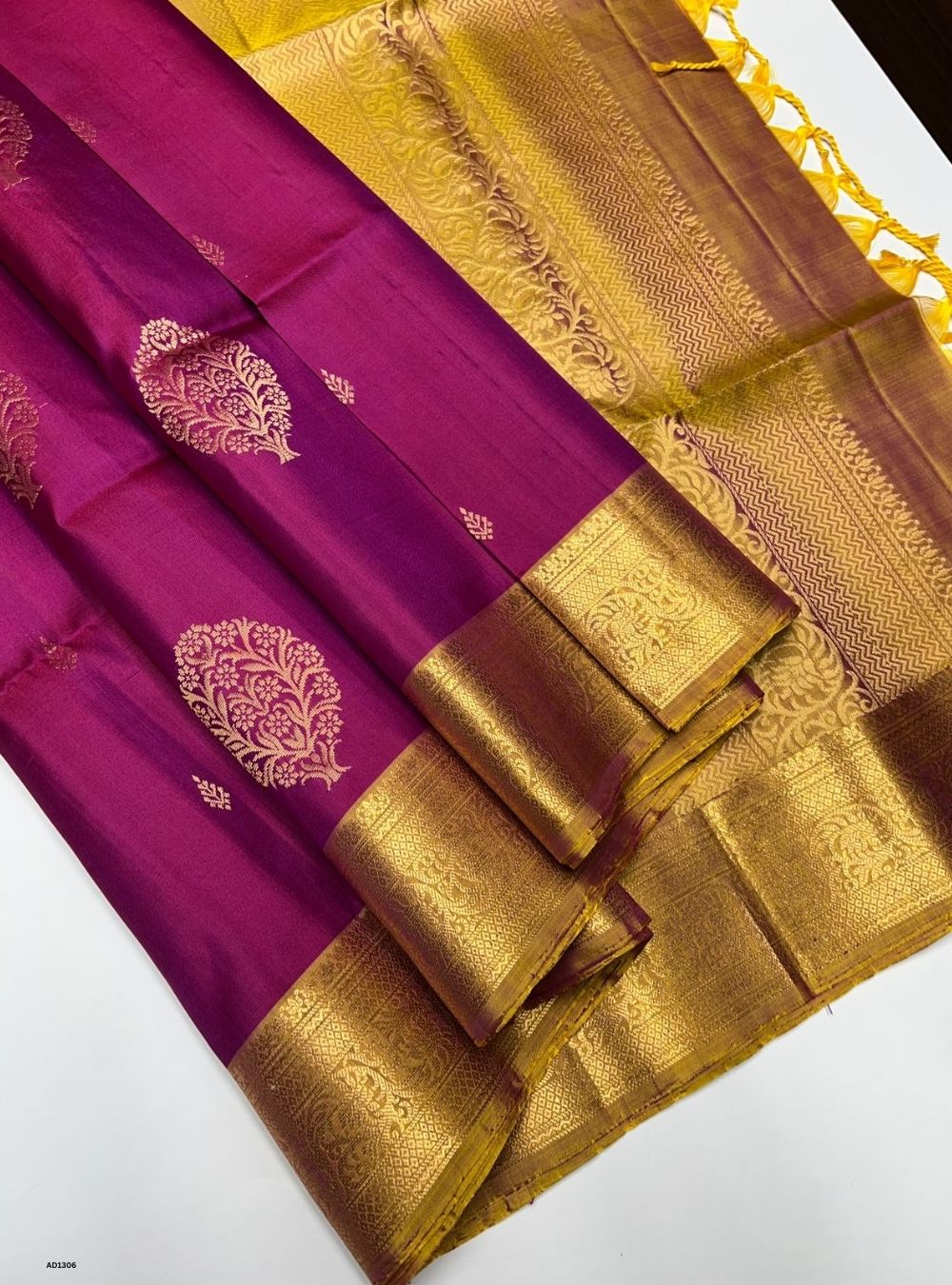 Magenta & Golden Yellow -  Soft Silk Saree