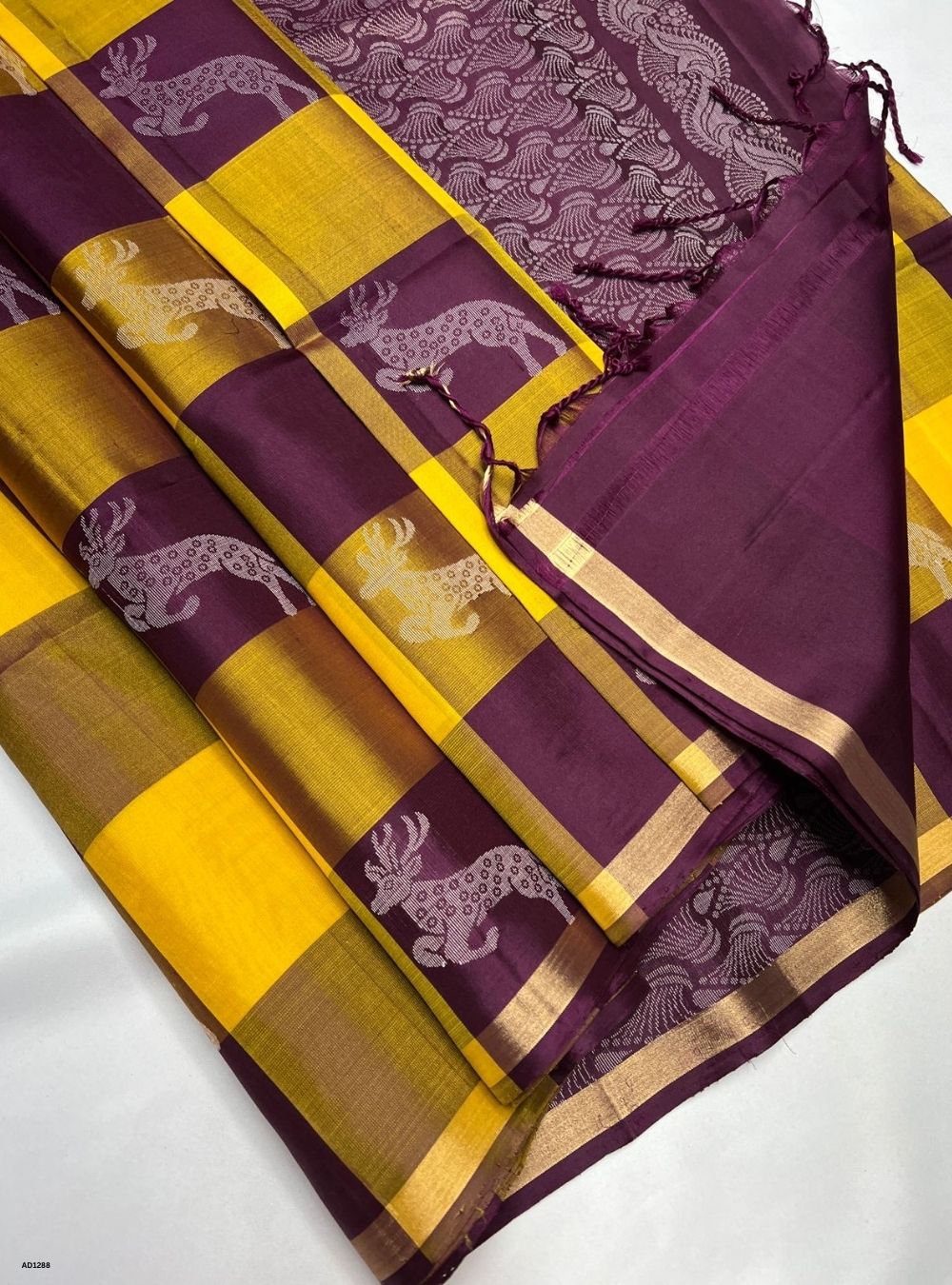 Yellow & Plum  - Soft Silk Saree
