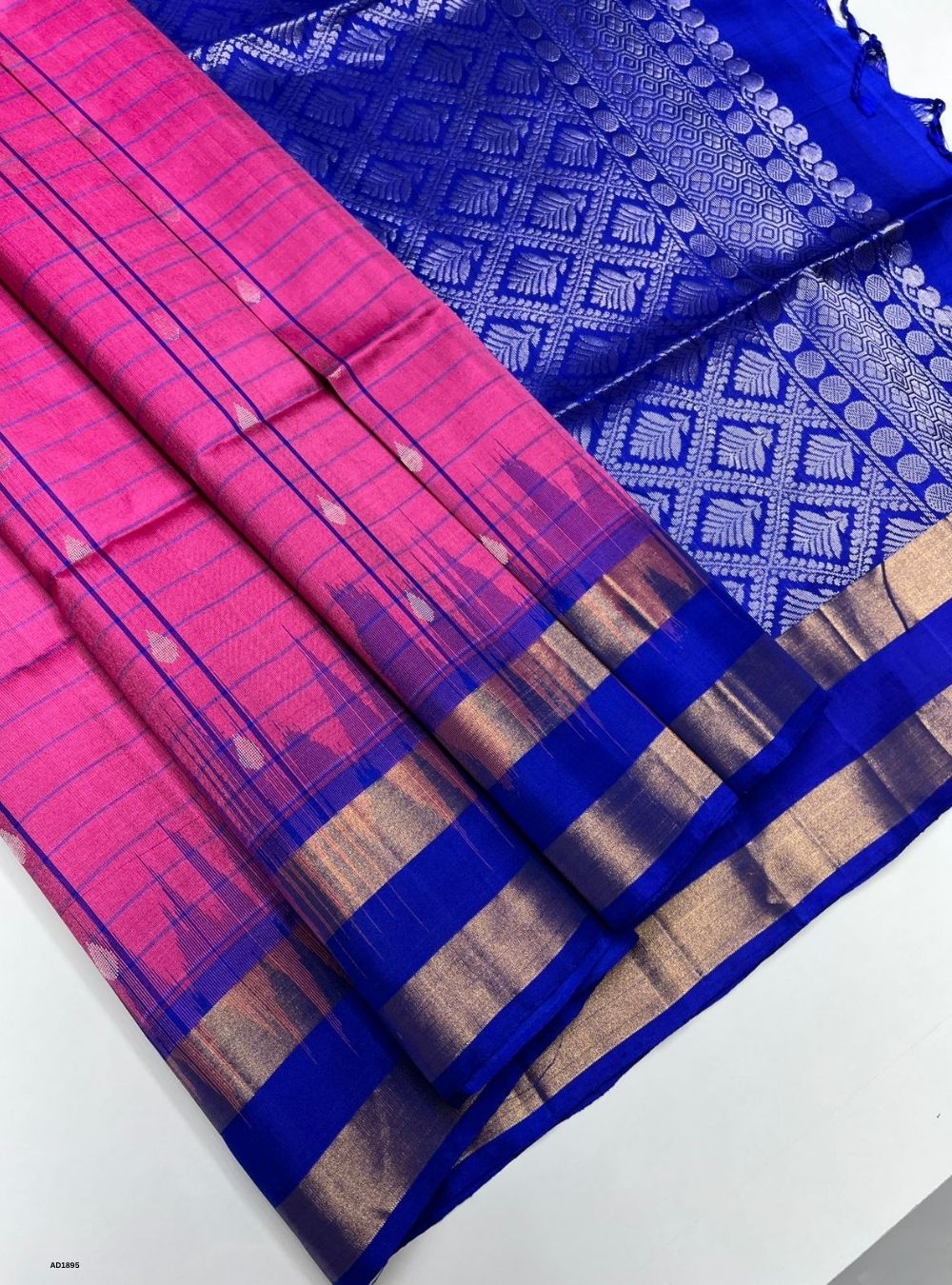 Pink & Royal Blue - Soft Silk Saree