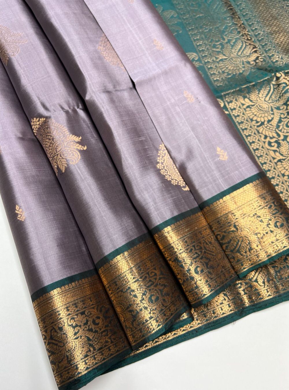 Elephant Grey & Emerald Green - Soft Silk Saree Minor Mistake