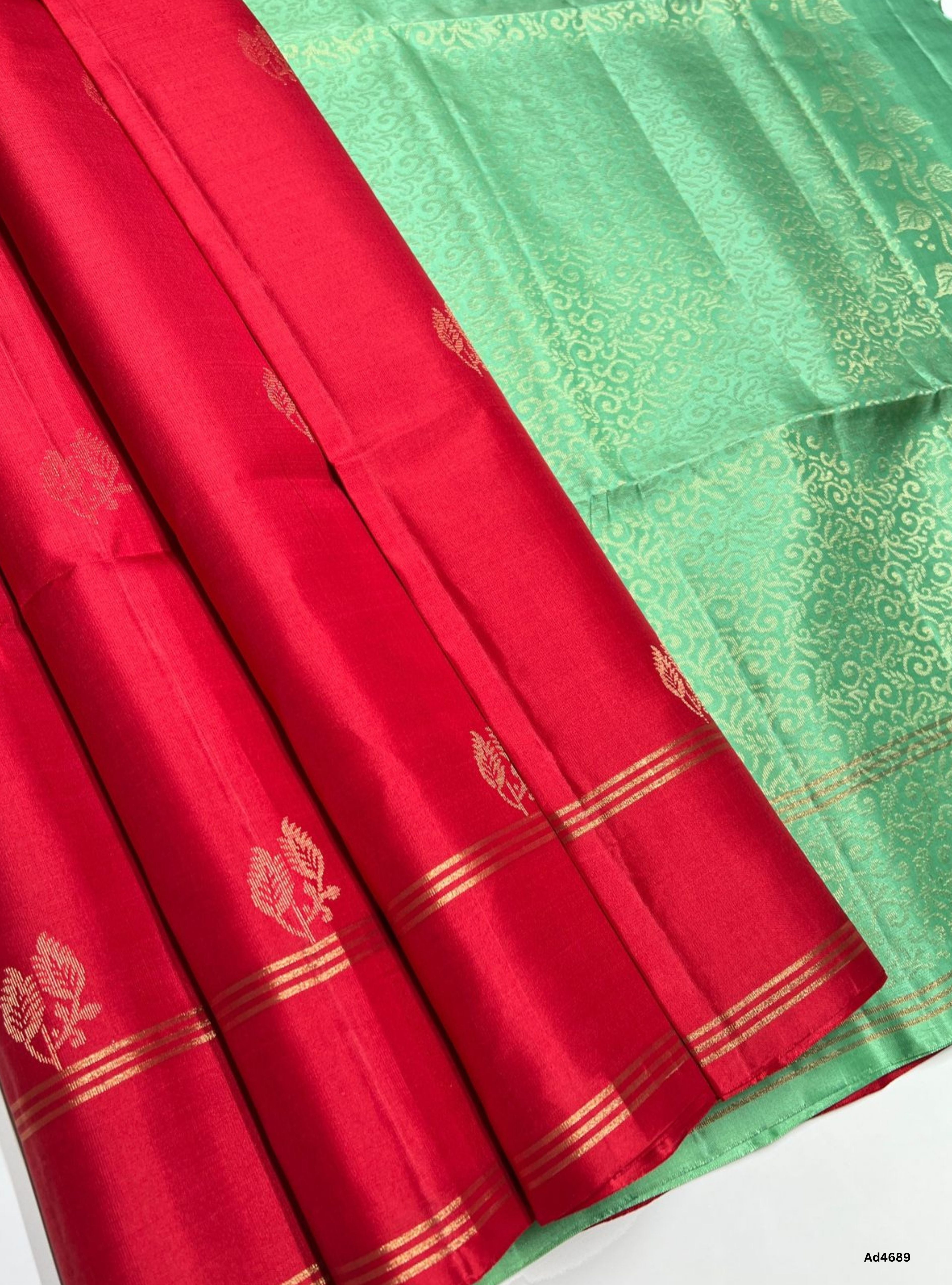 Red & Mint Green - Soft Silk Saree