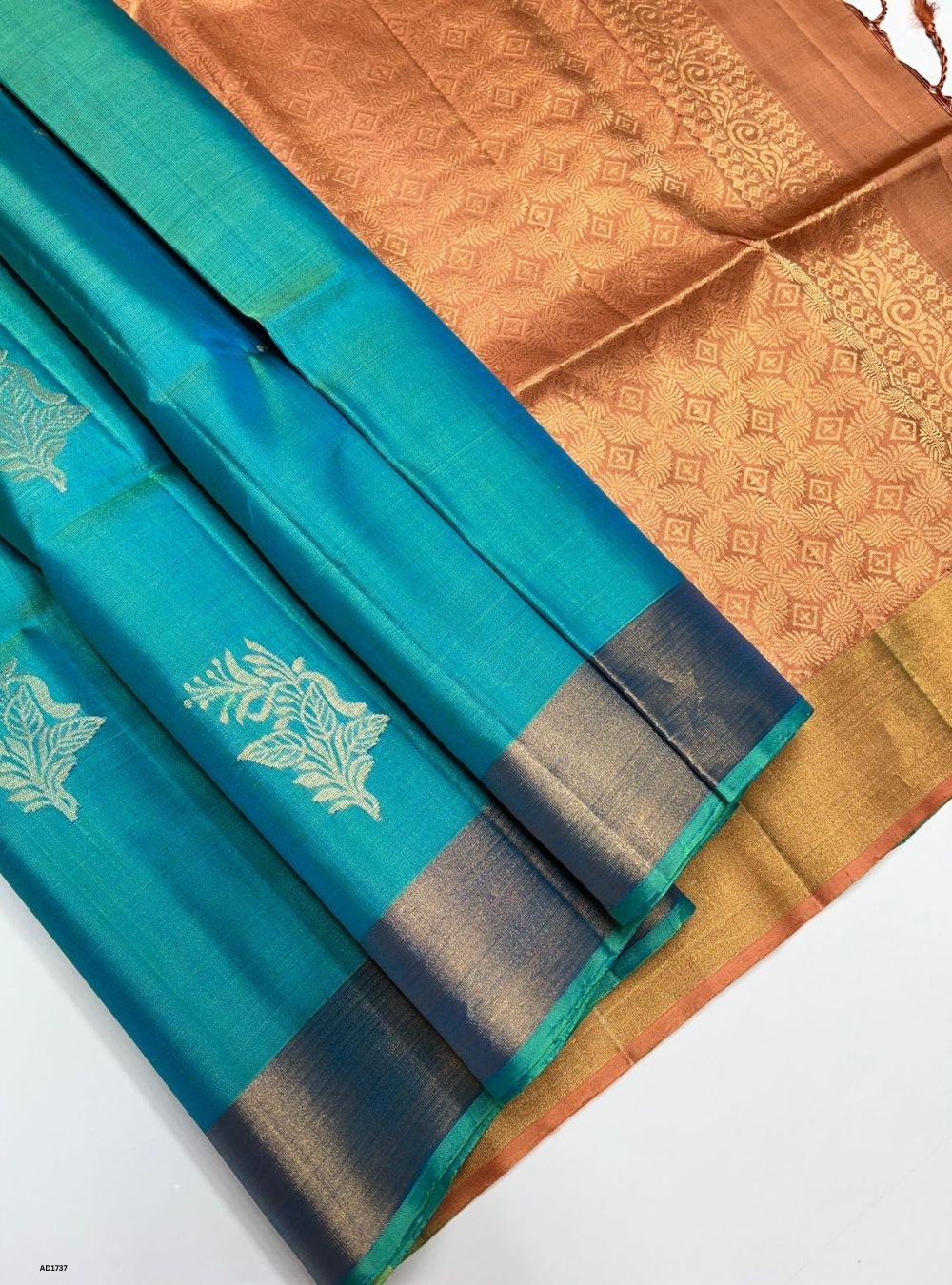 Aqua Green & Dusty Peach - Soft Silk Saree