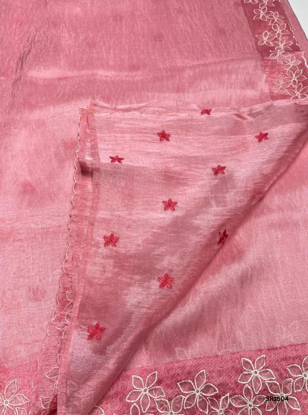 Pink - Organza Embroided Saree