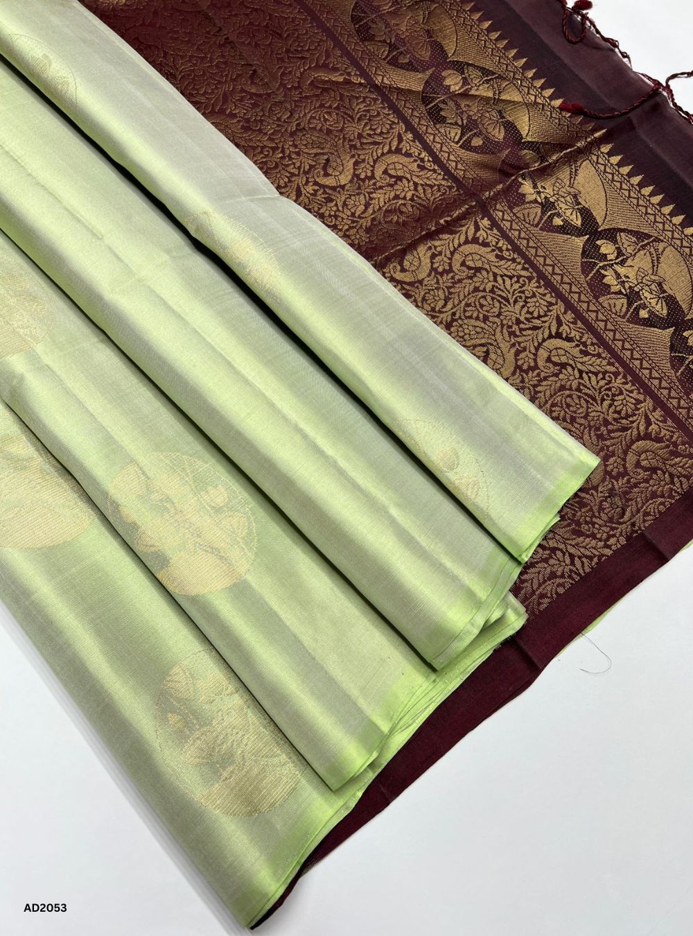 Pista Green & Maroon - Soft Silk Saree
