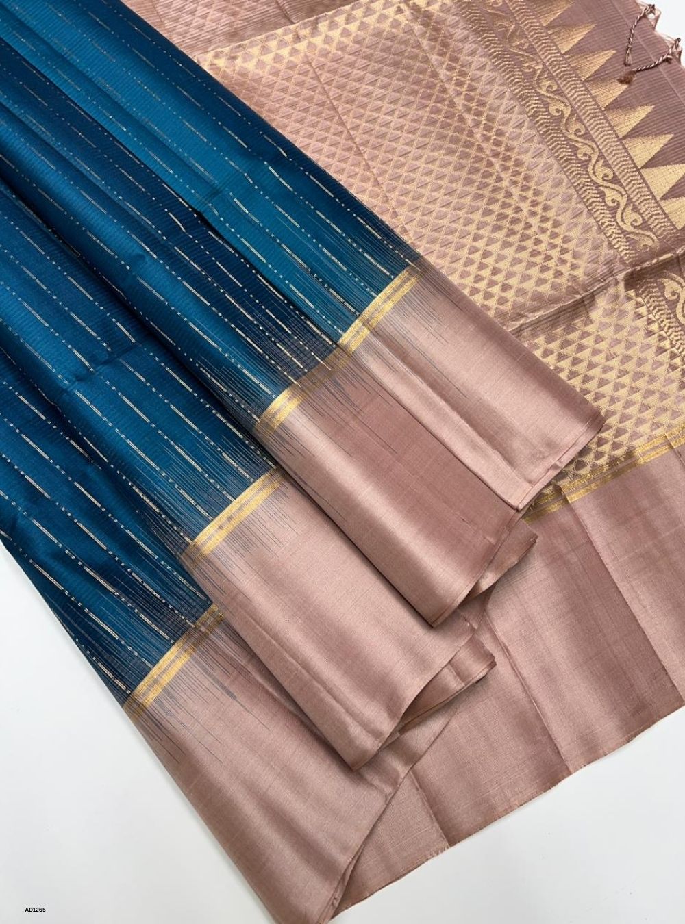 Peacock Blue & Dusty Rose -  Soft Silk Saree