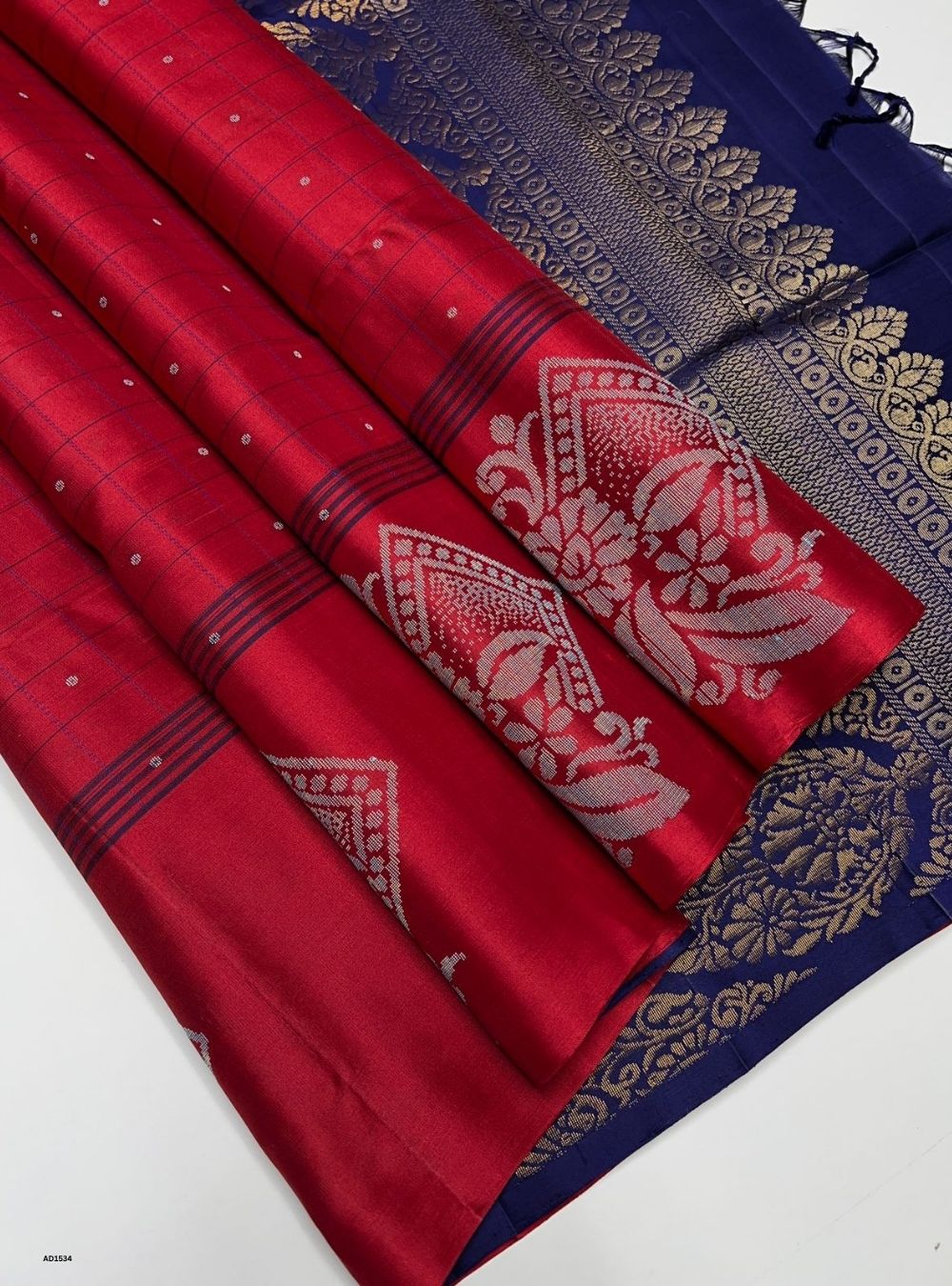 Red & Royal Blue -  Soft Silk Saree