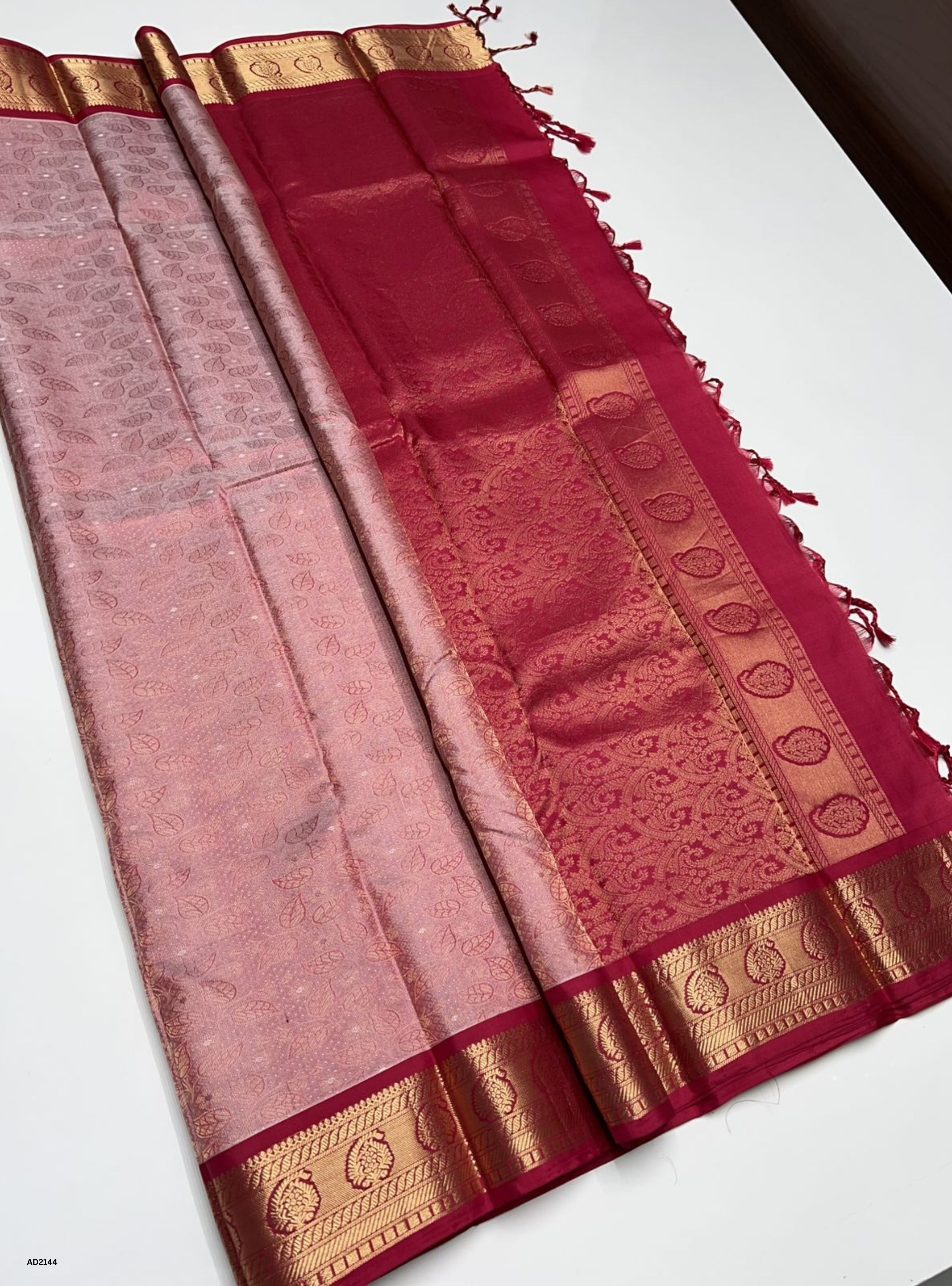 Pale Red & Reddish Pink   - Soft Silk Saree