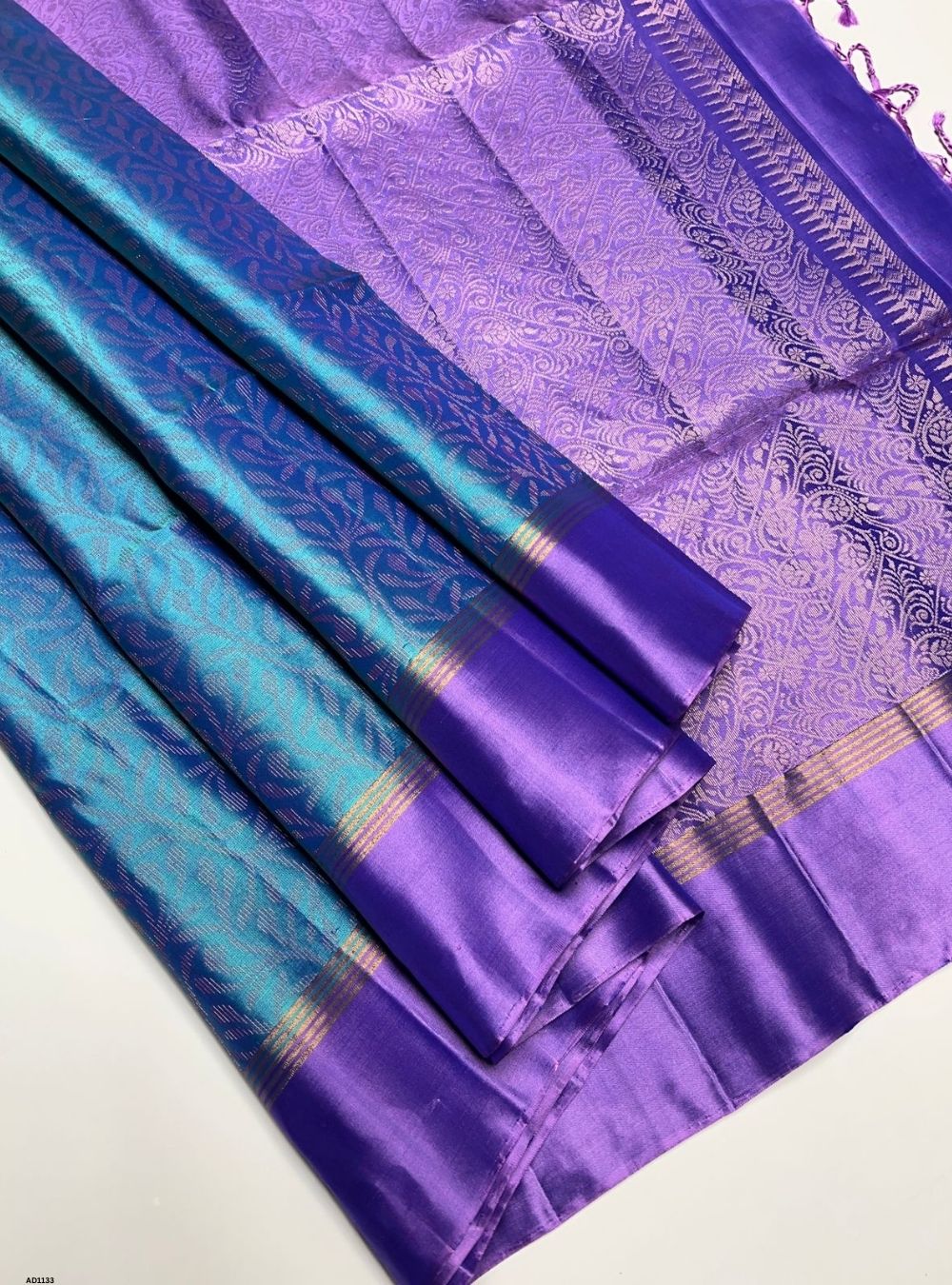 Fountain Blue & Lavender - Soft Silk Saree