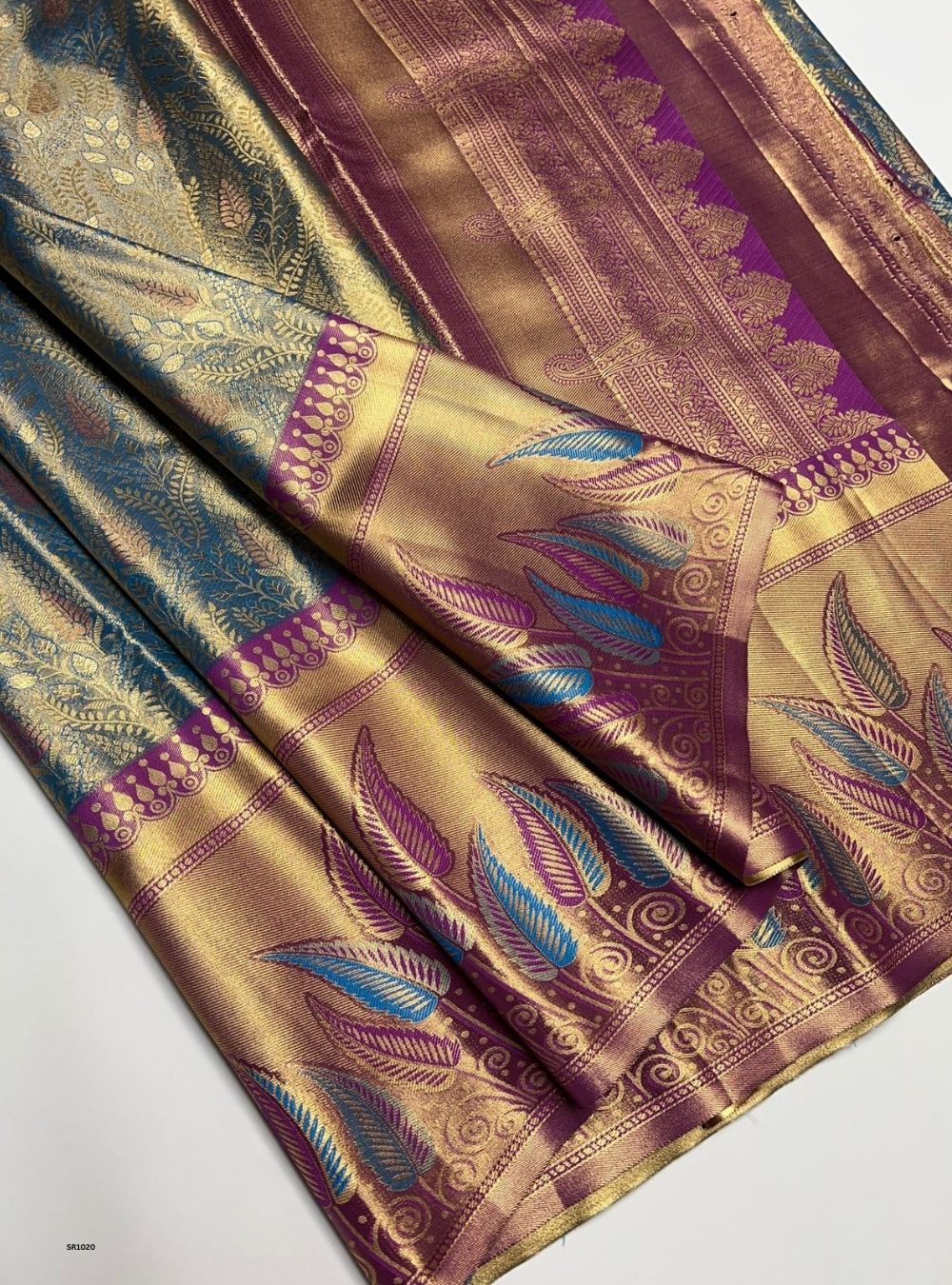 Green & Purple - Semi Kanjeevaram Saree