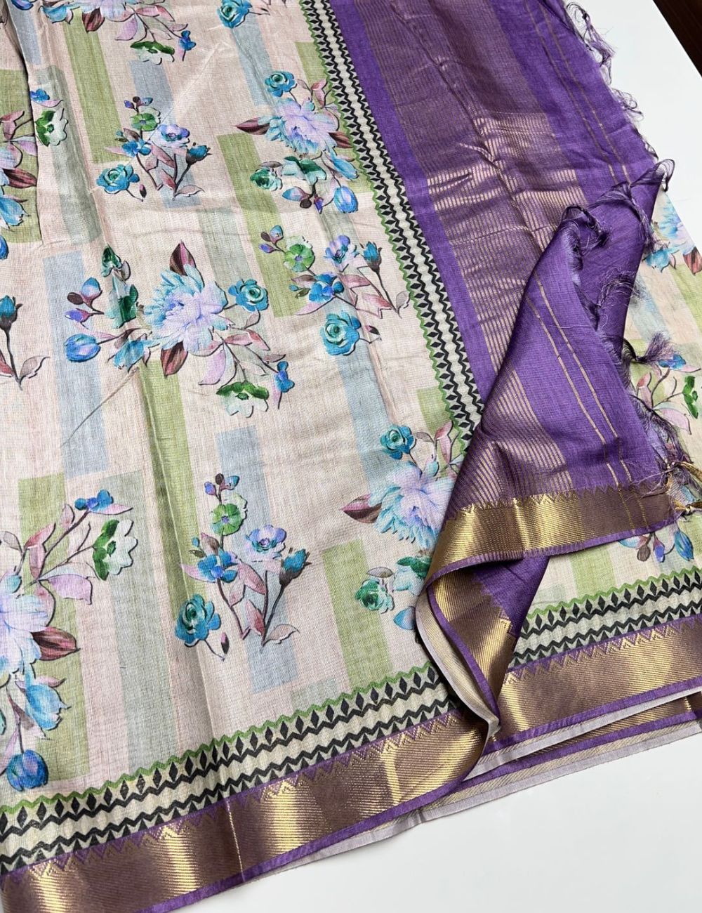 Half White & Lavender - Semi Tusser Saree