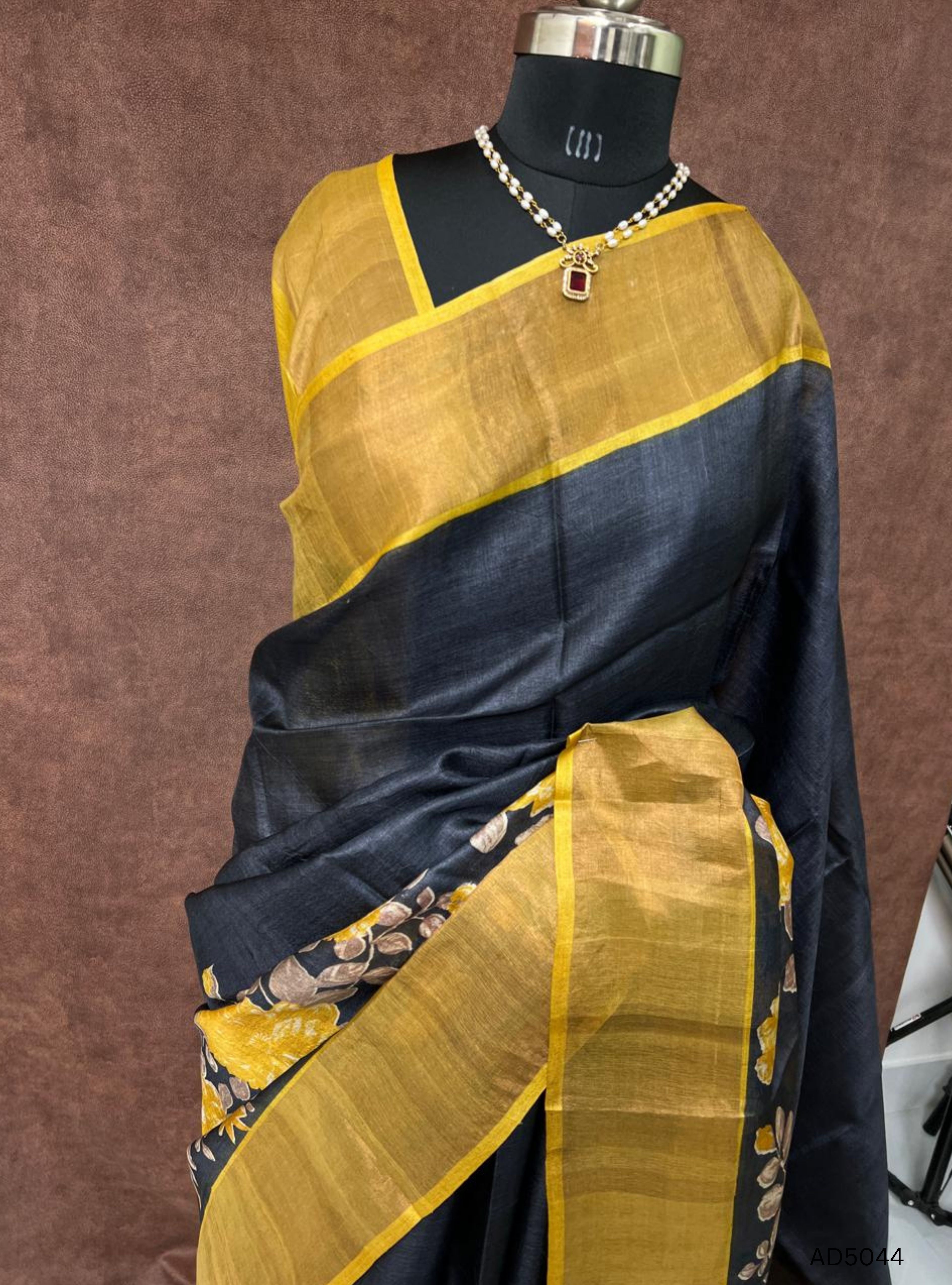 Black & Yellow - Pure Desi Tussar Saree