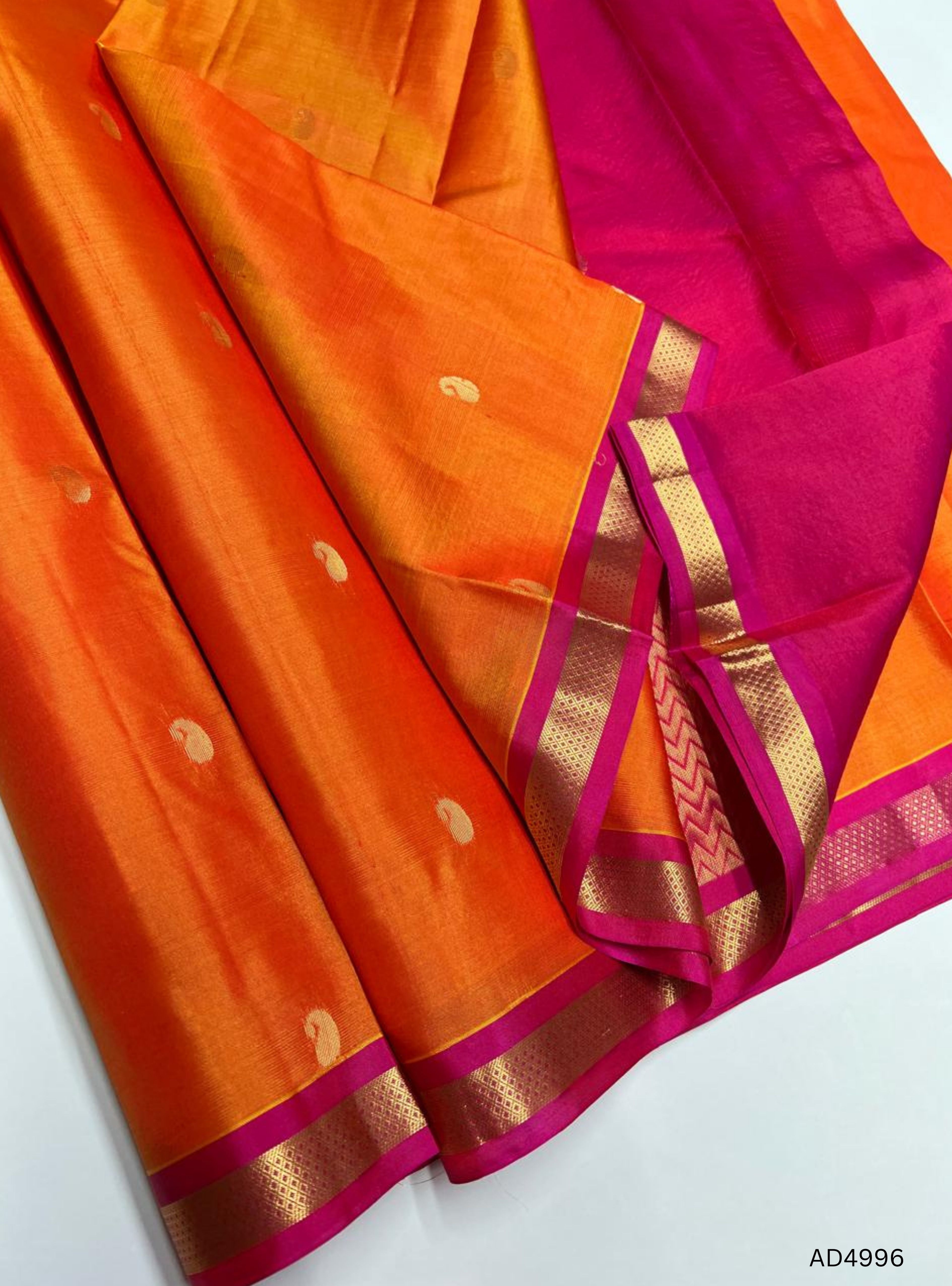 Orange   & Pink - Kanchi Border Soft Silk Saree