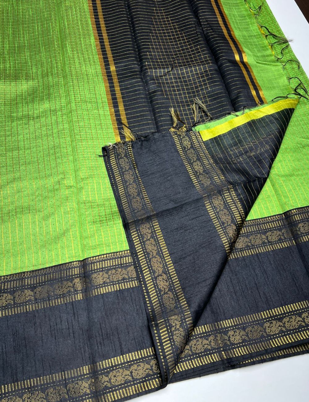 Green & Black -  Raw Silk
