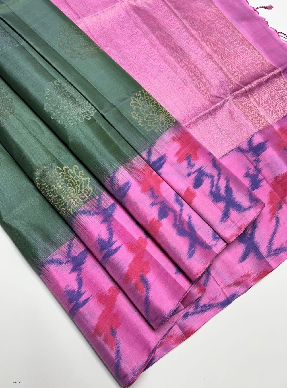Green & Pink - Soft Silk Saree