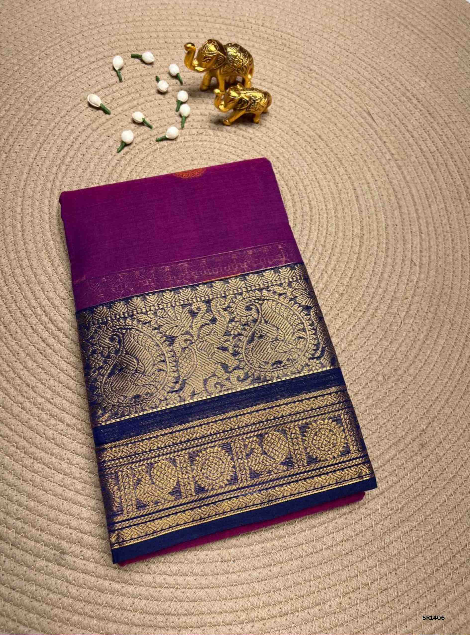 Magenta & Navy Blue - Kanchi Cotton Saree