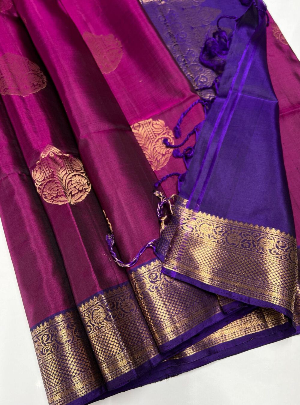 Majenta & Purple - Soft silk Saree Minor Damage