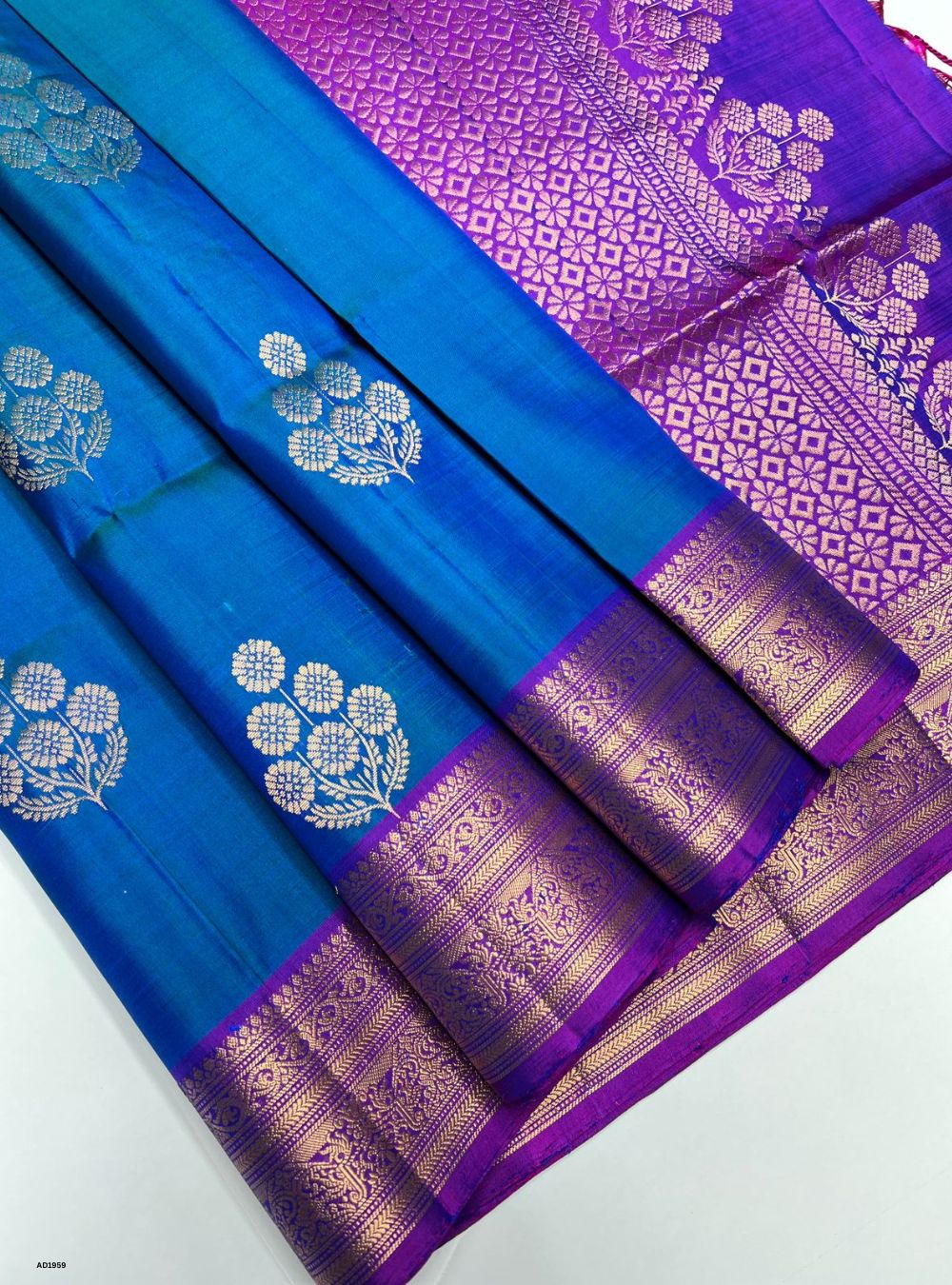 Peacock Blue & Purple - Soft Silk Saree
