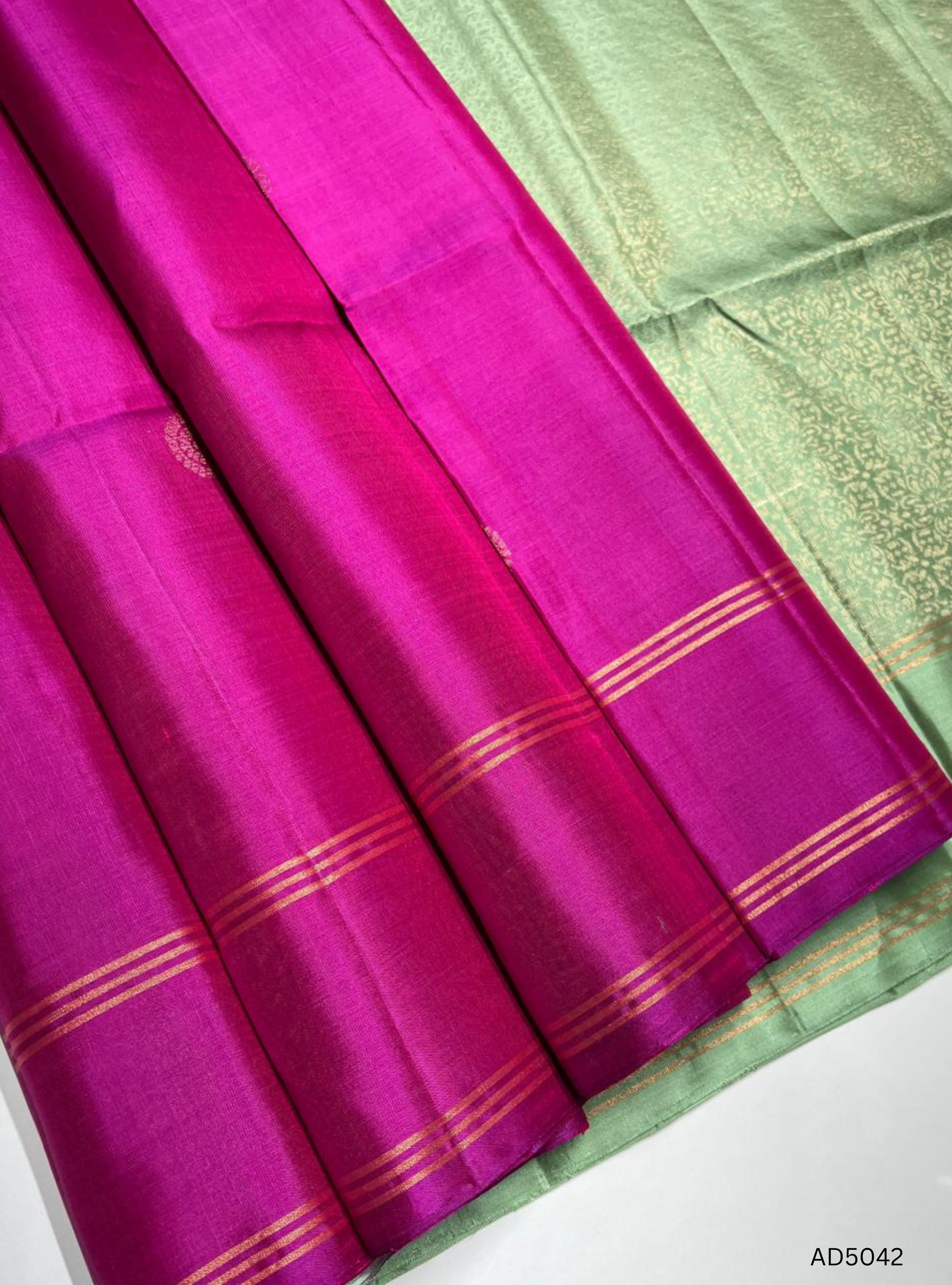 Pink & Mint  Green - Soft Silk Saree