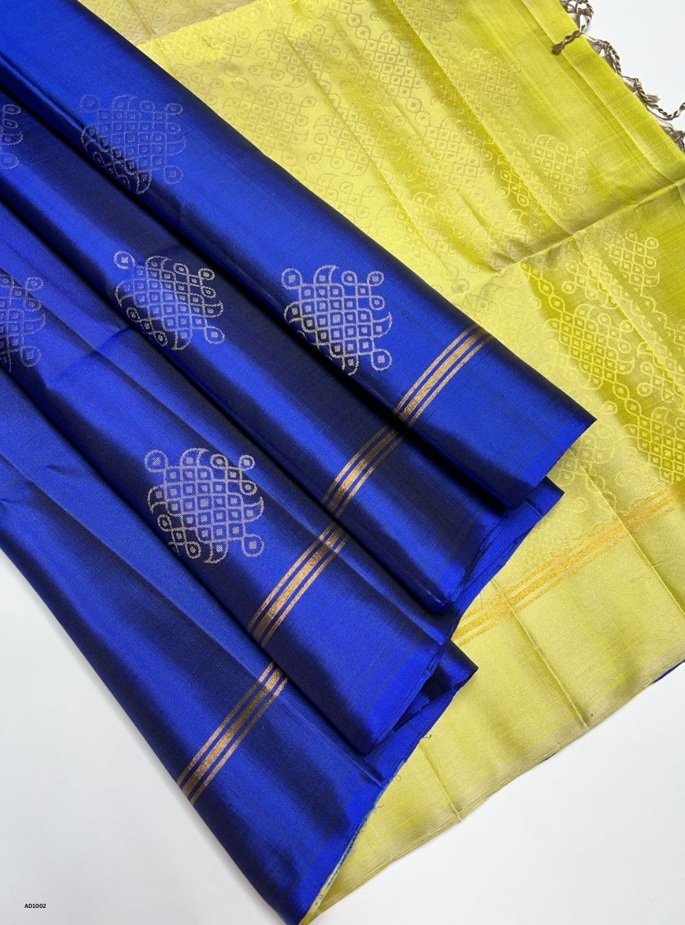 Royal Blue & Light Green - Soft Silk Saree
