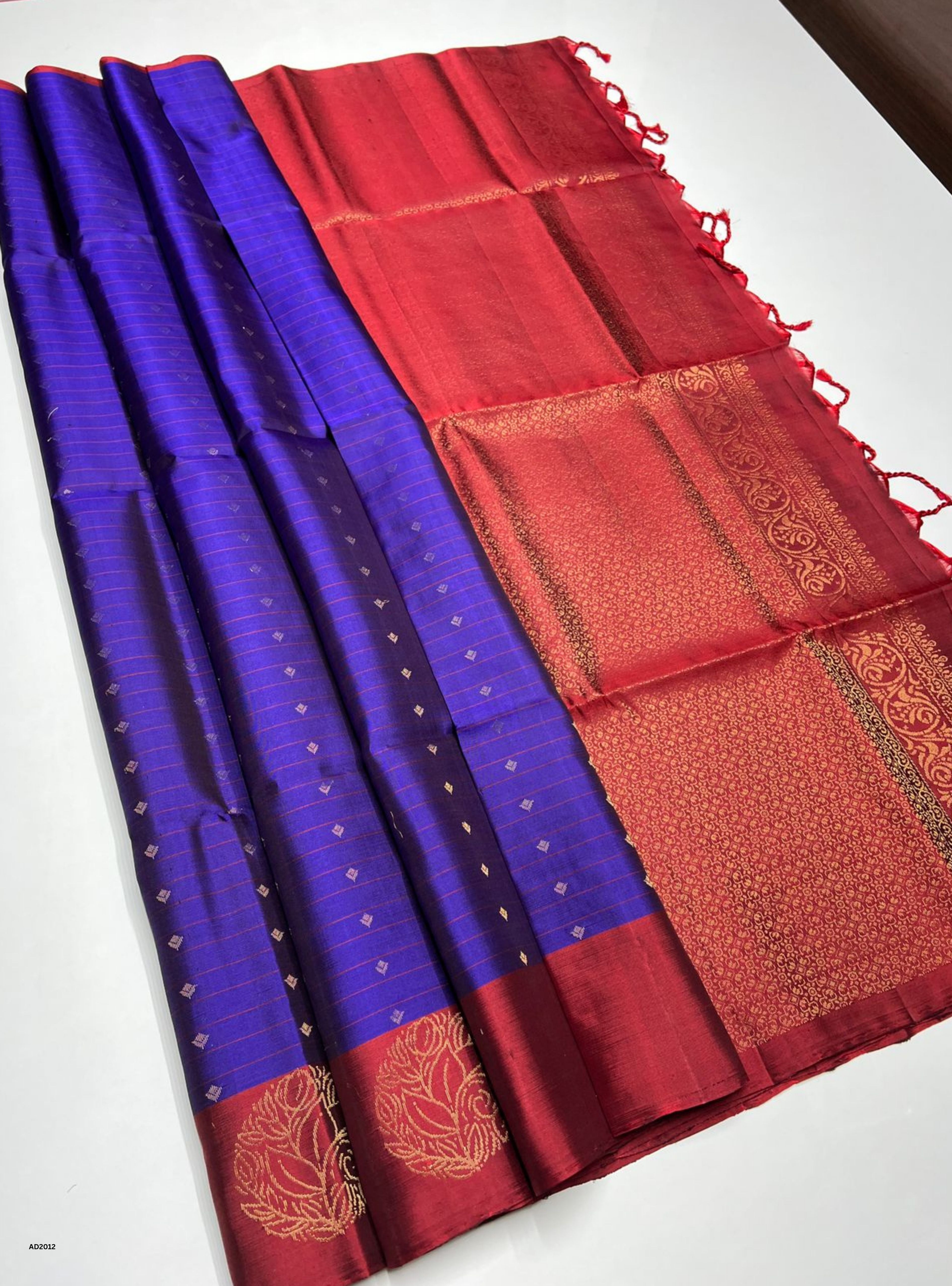 Violet & Brick Red - Soft Silk Saree