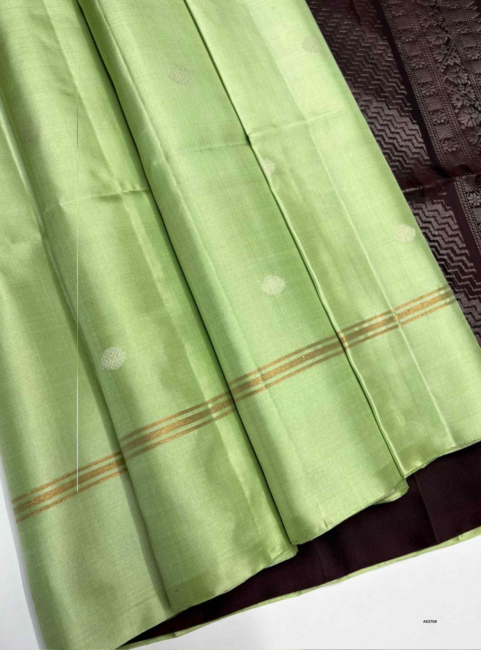 Pista Green & Coffee Brown - Soft Silk Saree