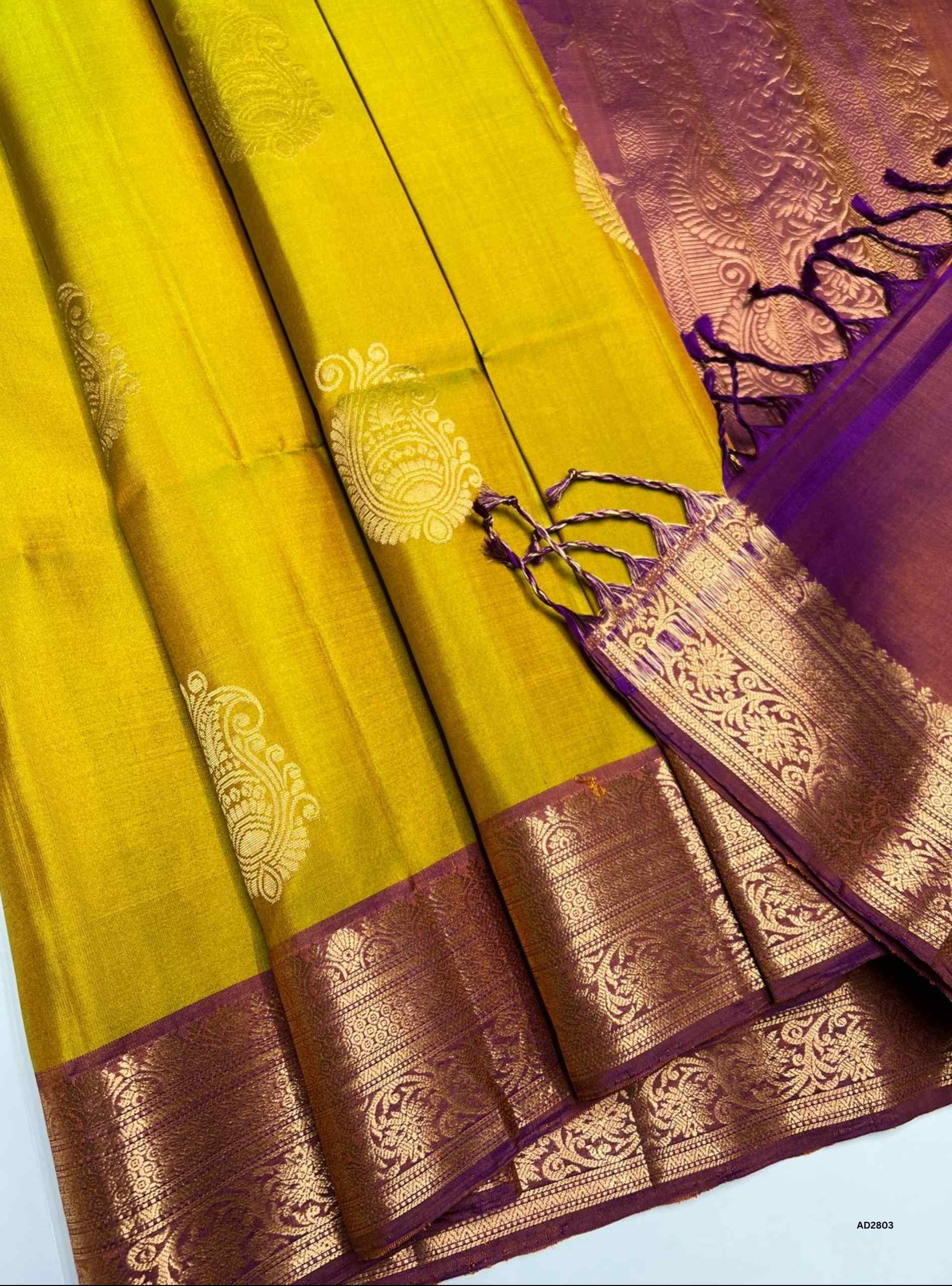 Light Lime Yellow & Dark Raspberry - Soft Silk Saree