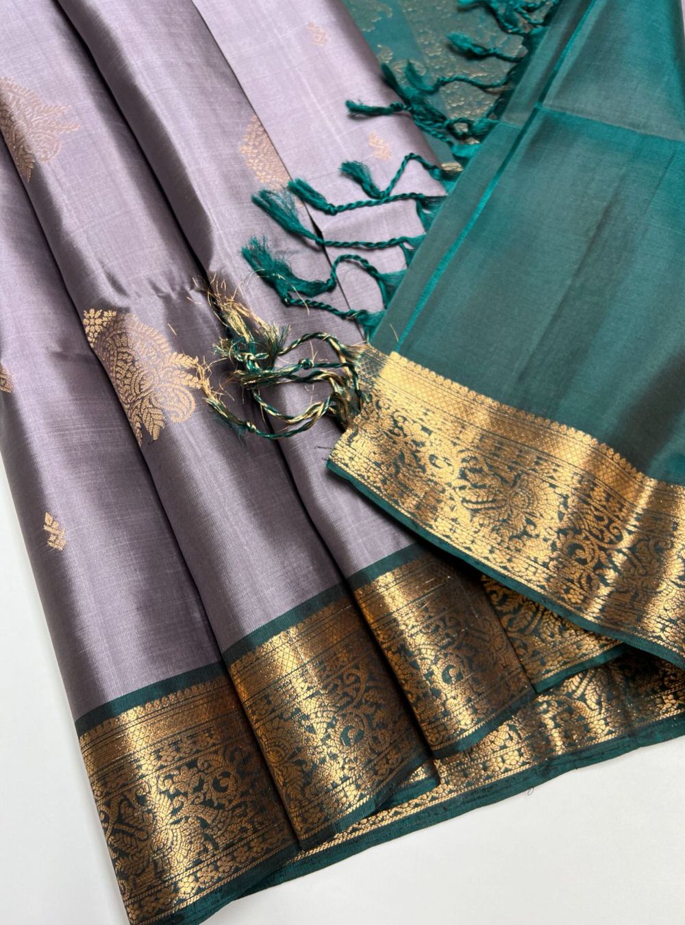 Elephant Grey & Emerald Green - Soft Silk Saree Minor Mistake
