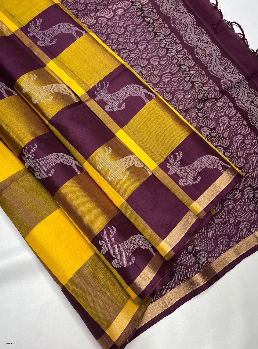 Yellow & Plum  - Soft Silk Saree