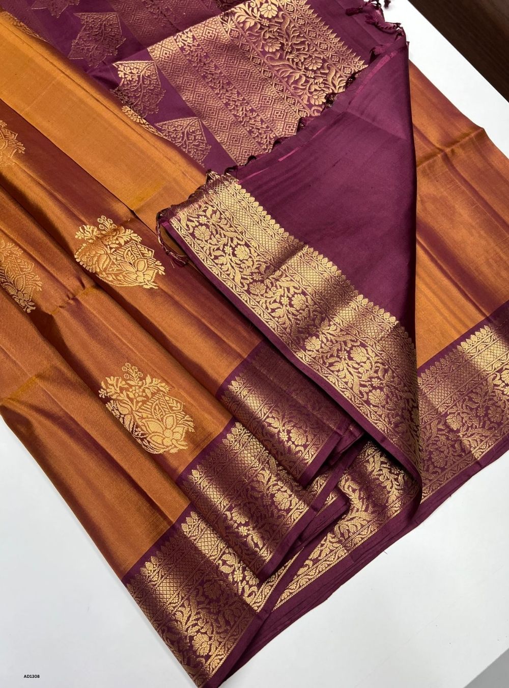 Copper & Maroon -  Soft Silk Saree