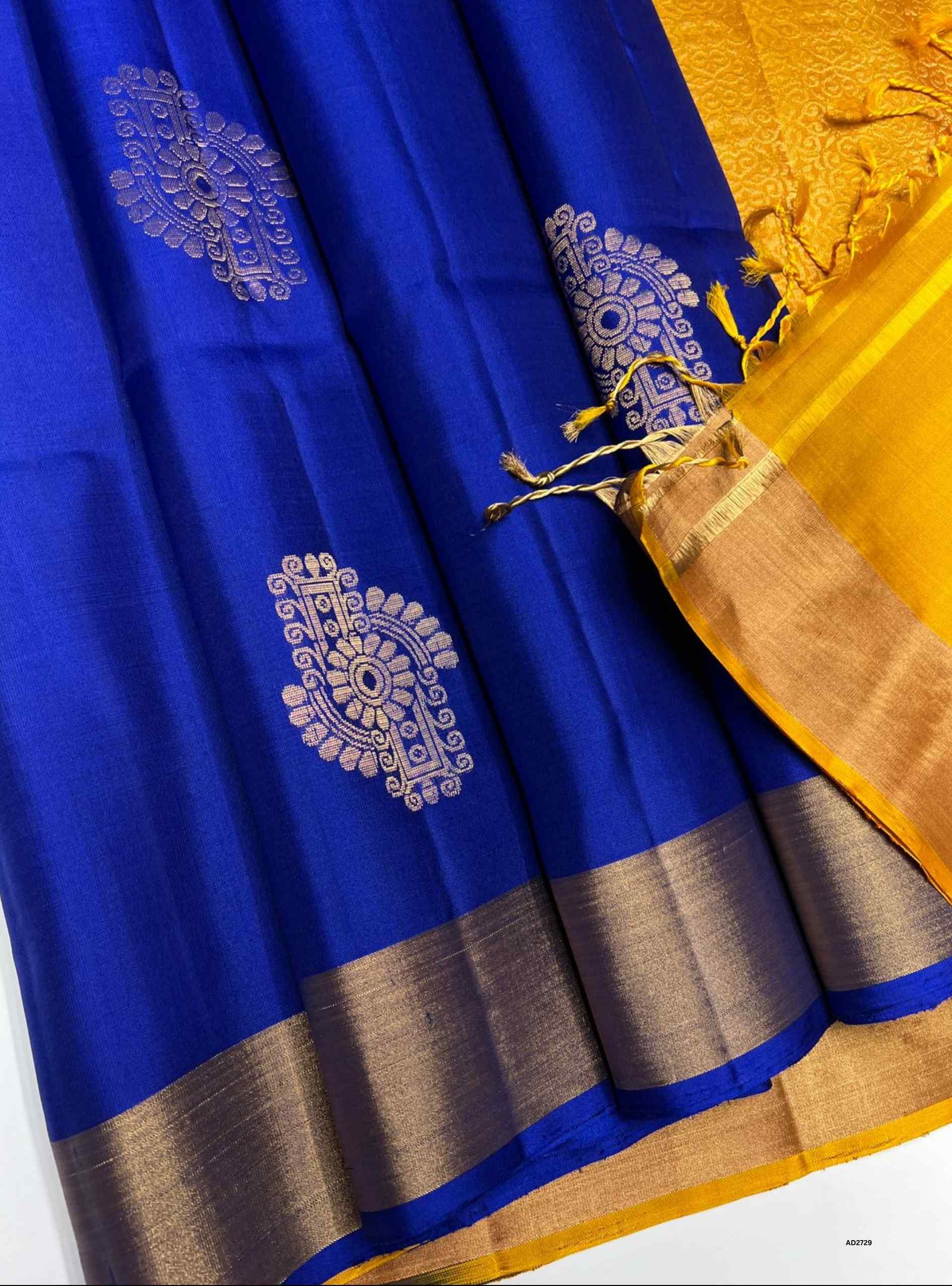 Blue & Yellow - Soft Silk Saree