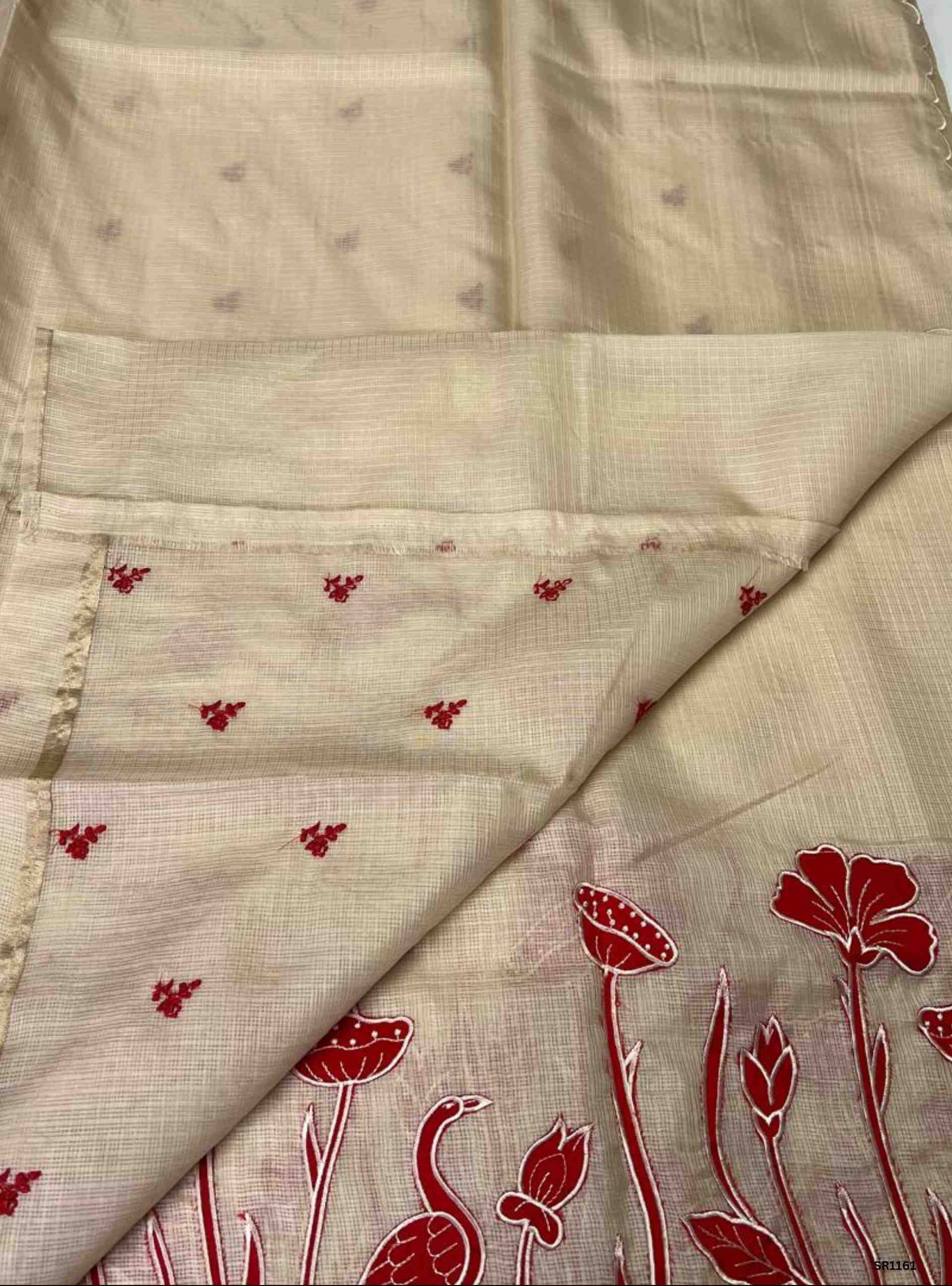 Half White - Kota Doriya Applique Work Saree