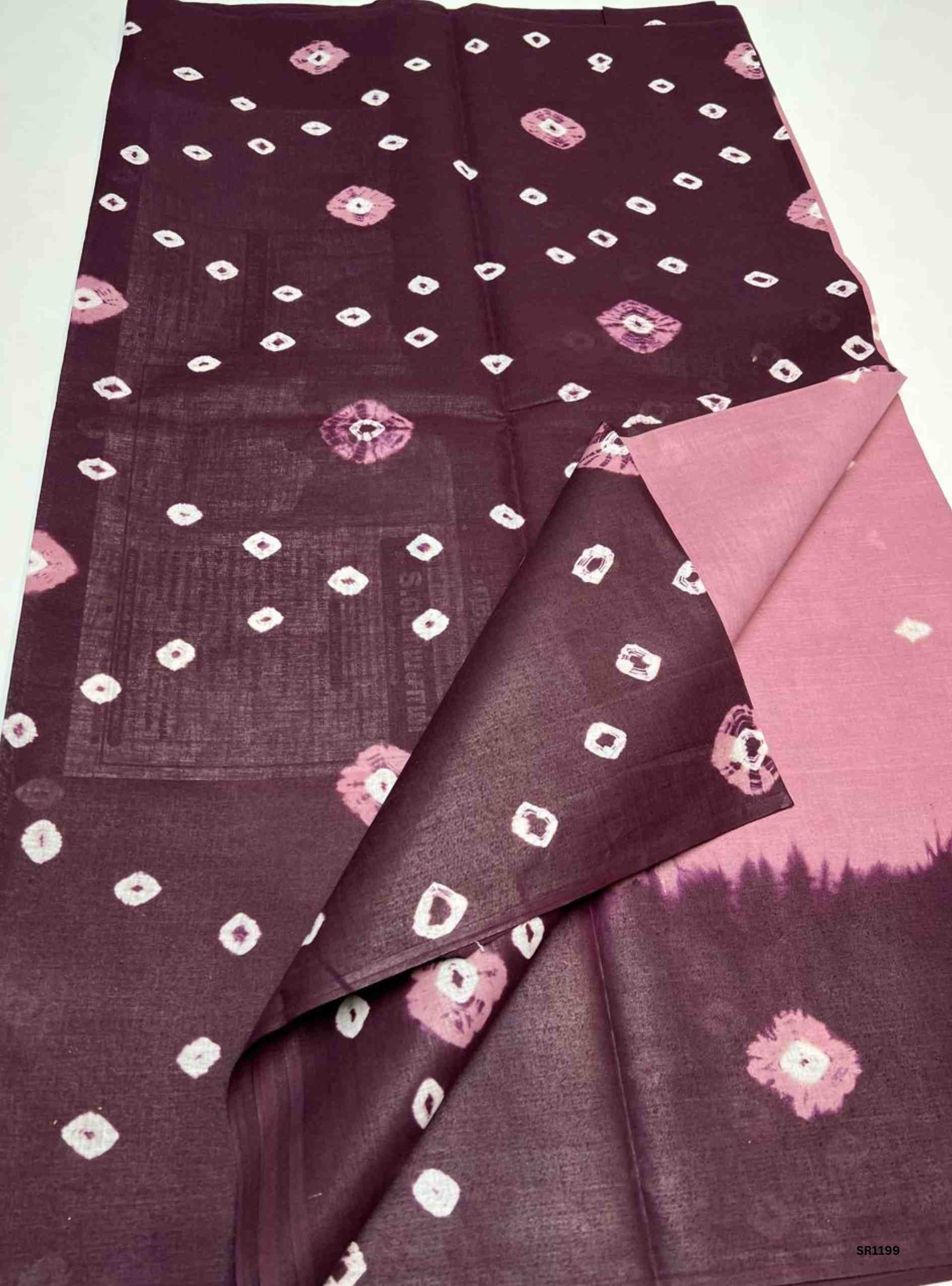 Dusty Rose & Coffee Brown - Bandhini Cotton Saree