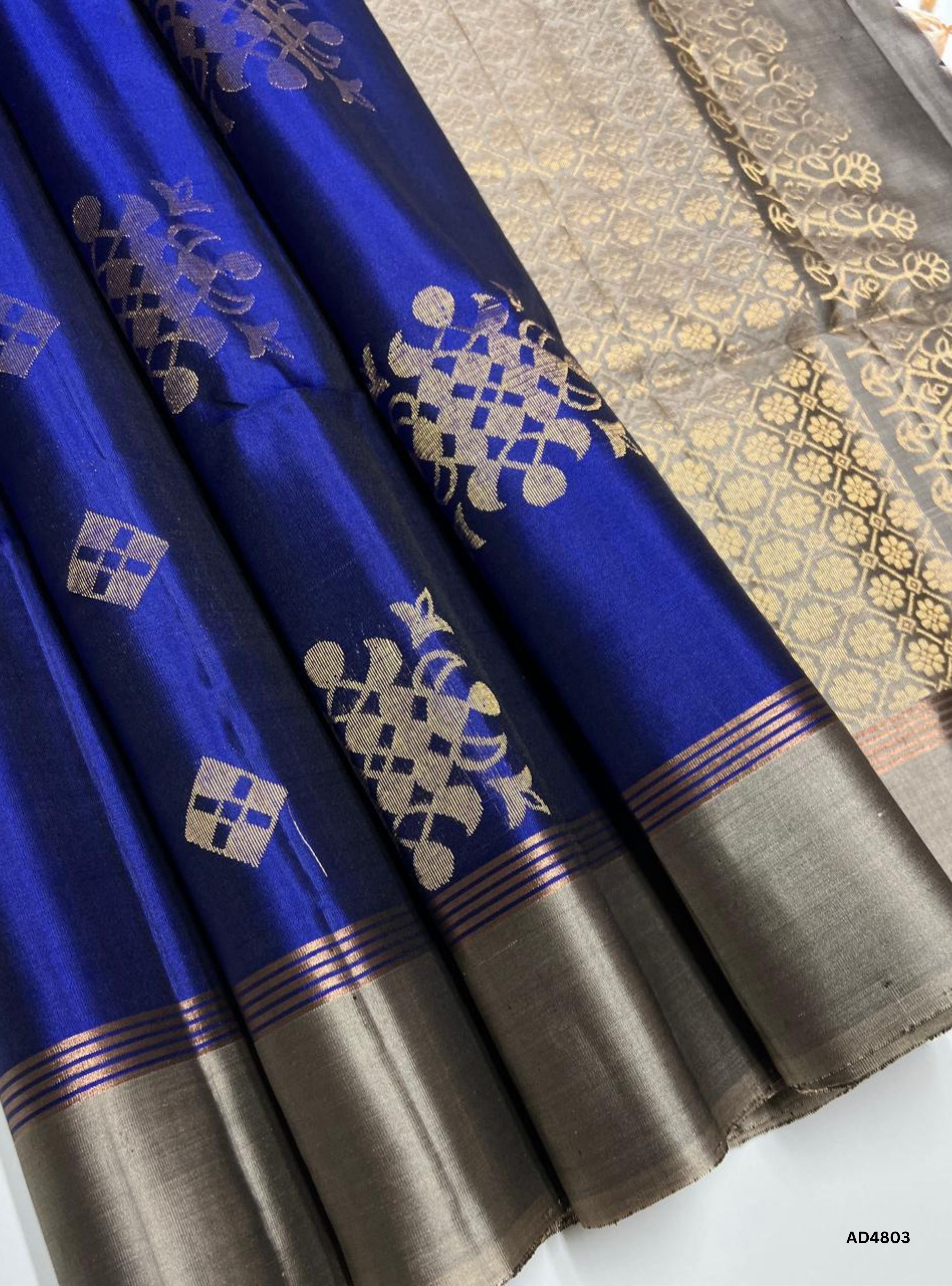 Blue & Grey - Soft Silk Saree
