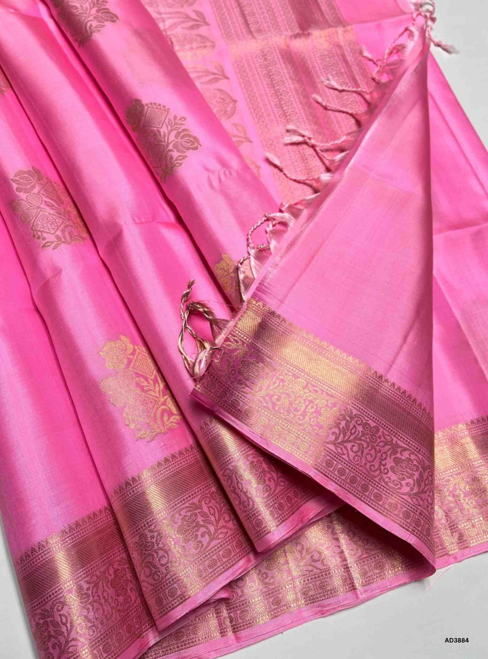 Baby Pink -  - Kanchi Border Soft Silk Saree