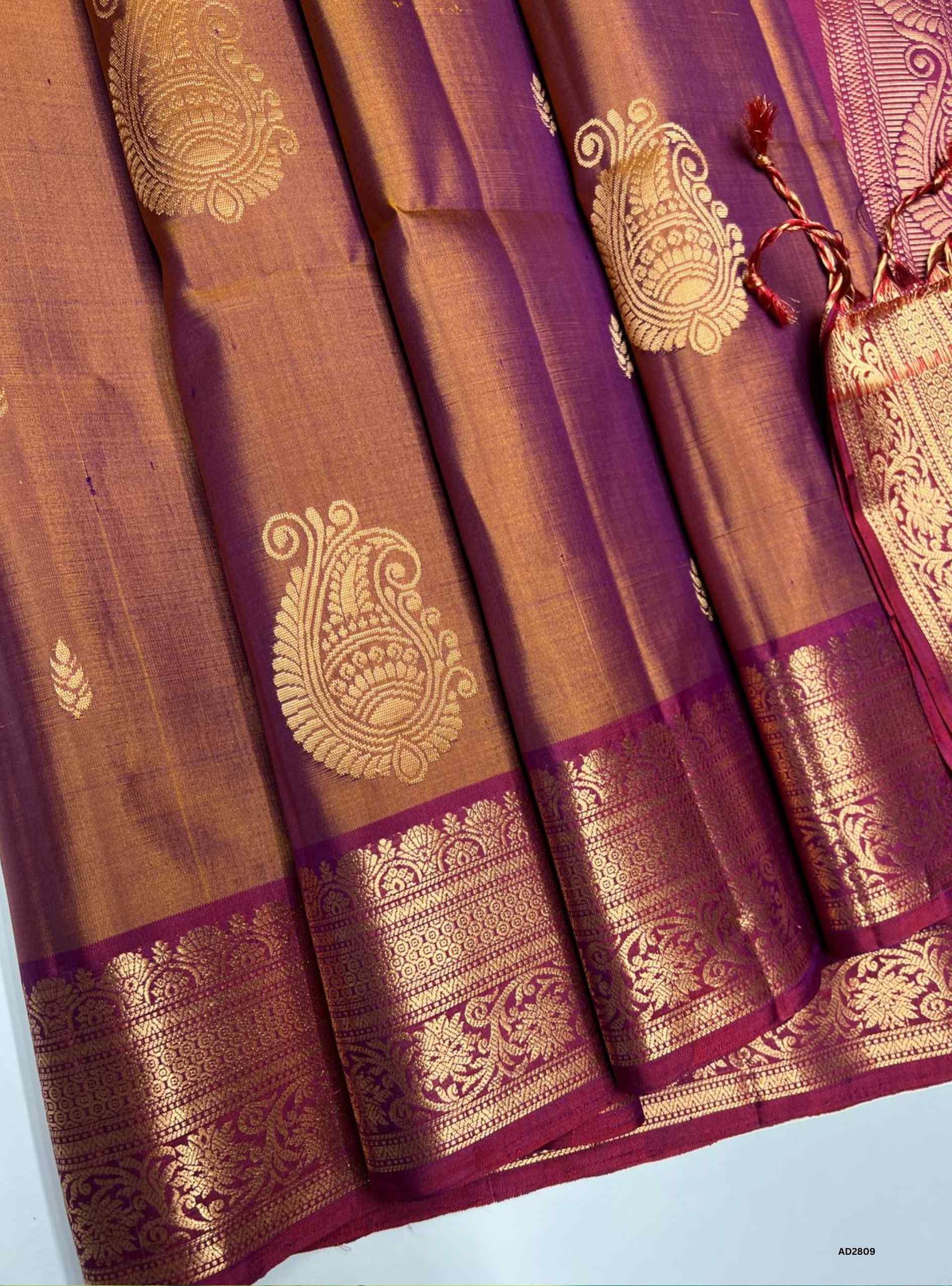 Bronze & Brick Red - Soft Silk Saree