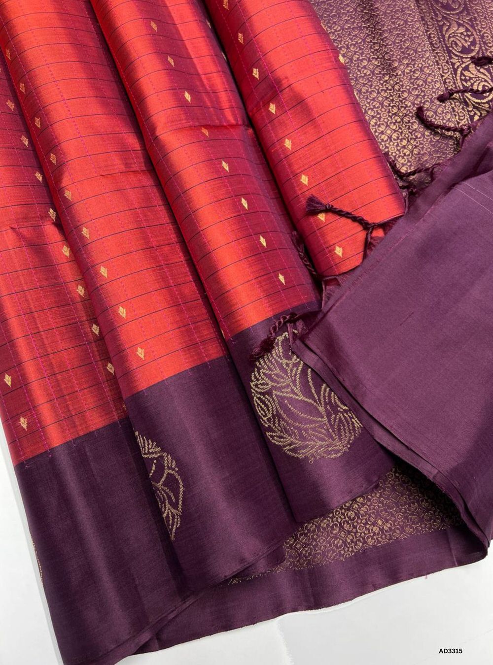 Burnt Orange & Brown - Soft Silk Saree