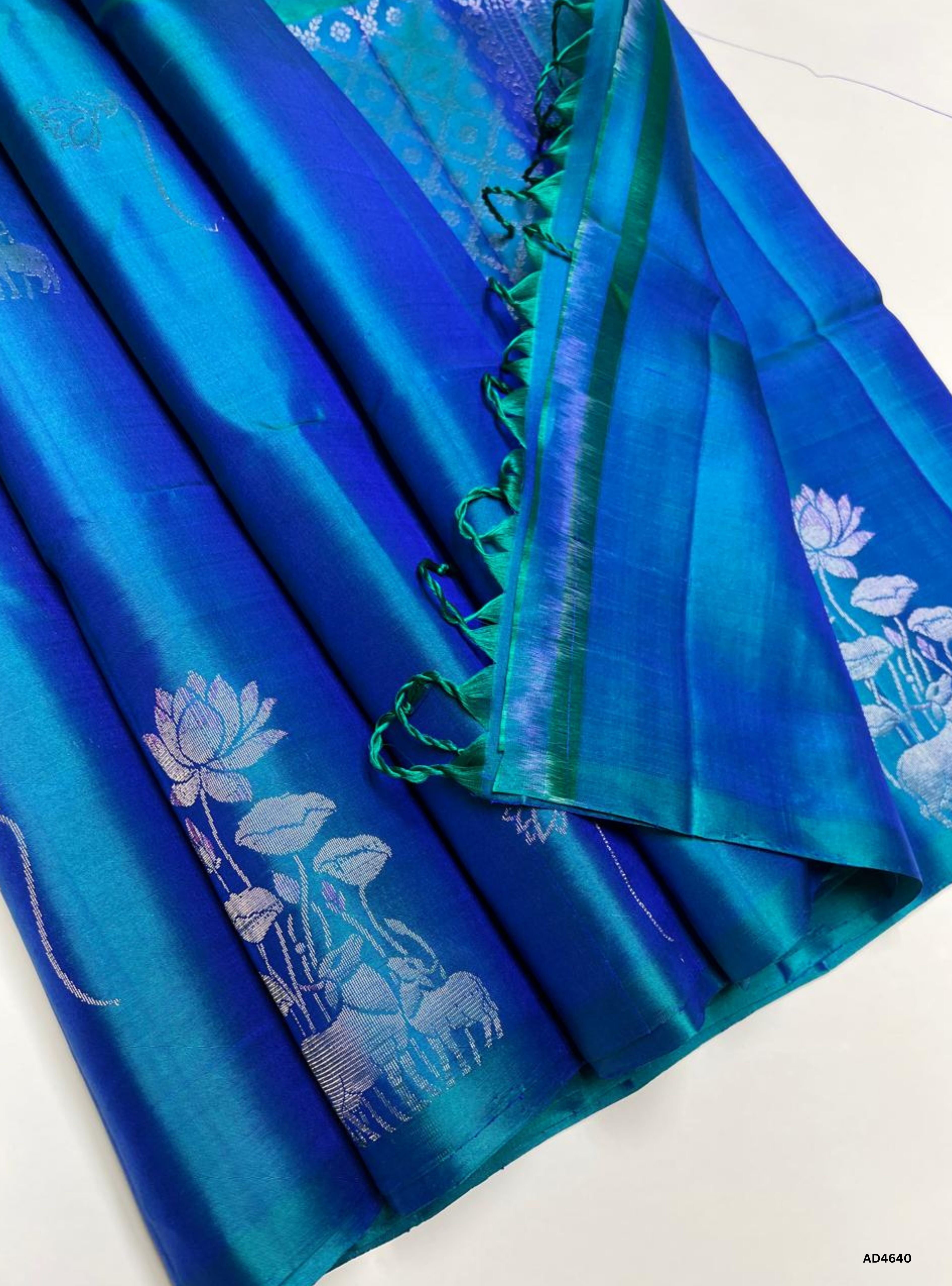 Peacock Blue - Fancy Bhutta Soft Silk Saree