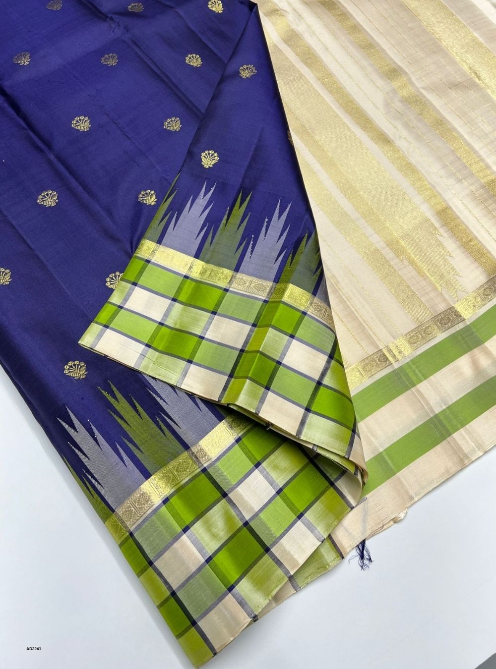 Blue & Cream -  Soft Silk Saree