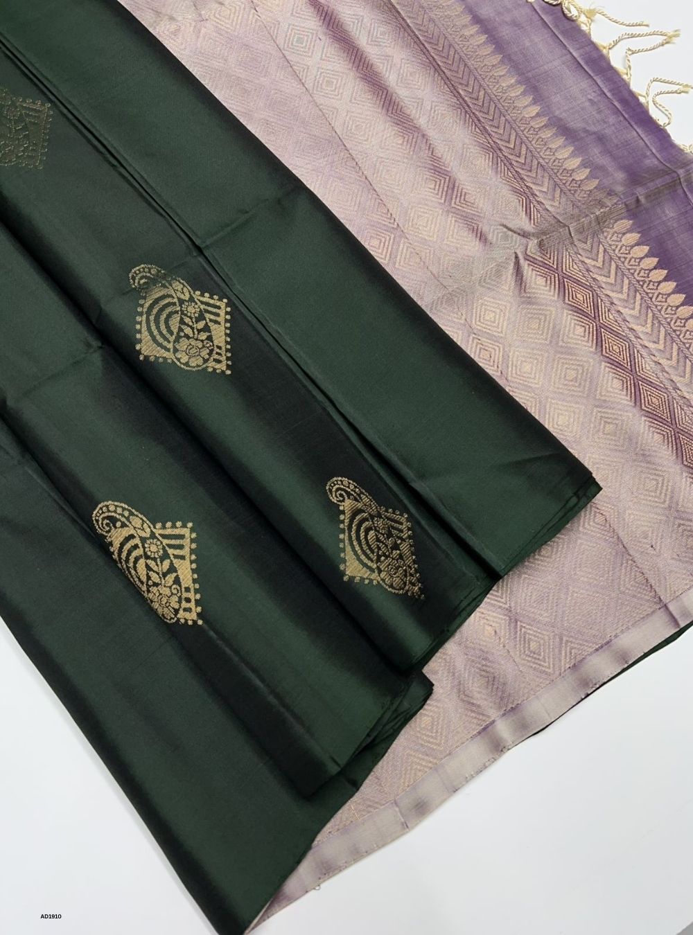 Dark Green & lavender Pale Purple - Soft Silk Saree