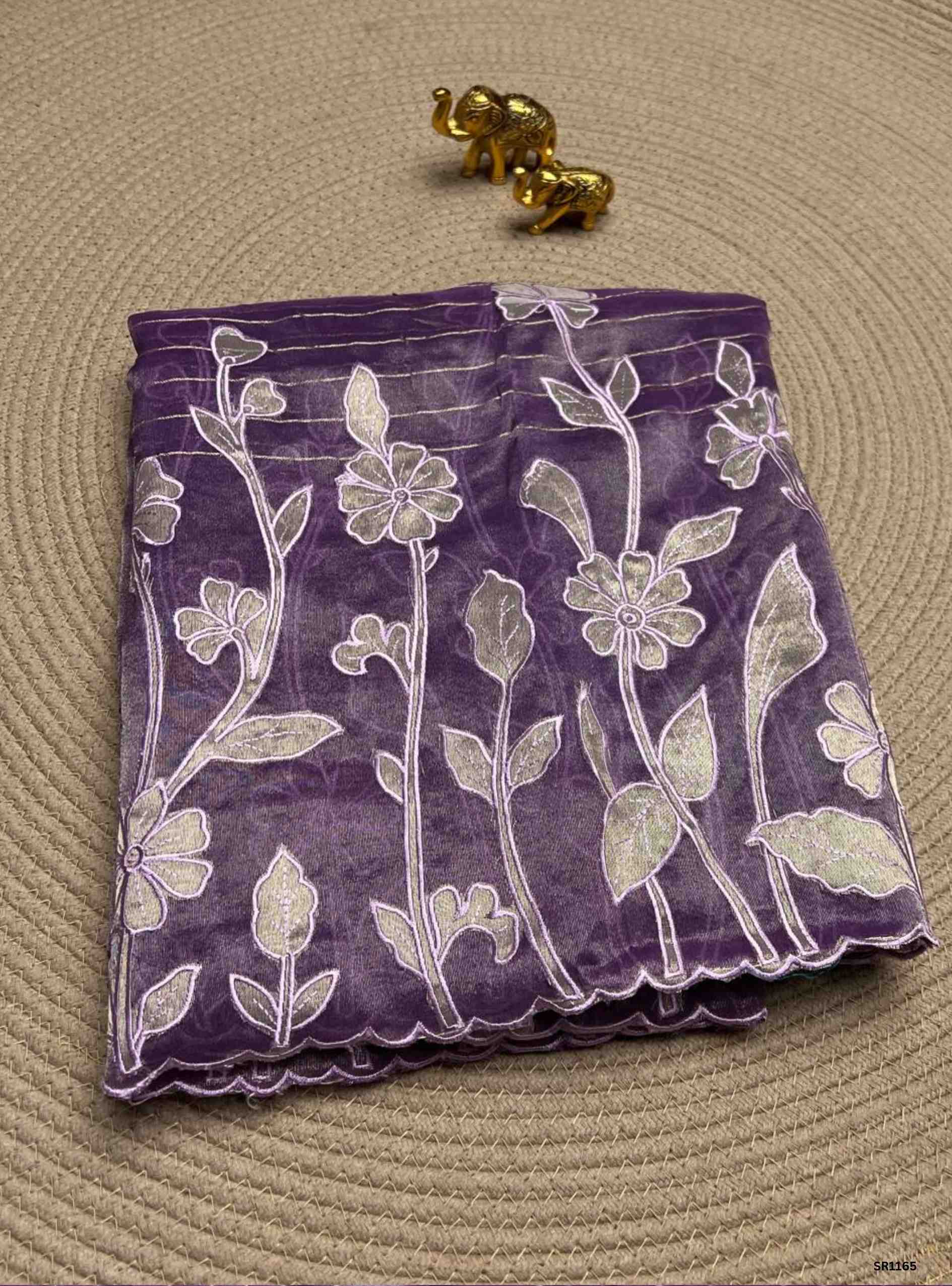 Dark Lavender - Tissue Georgette with Applique Work