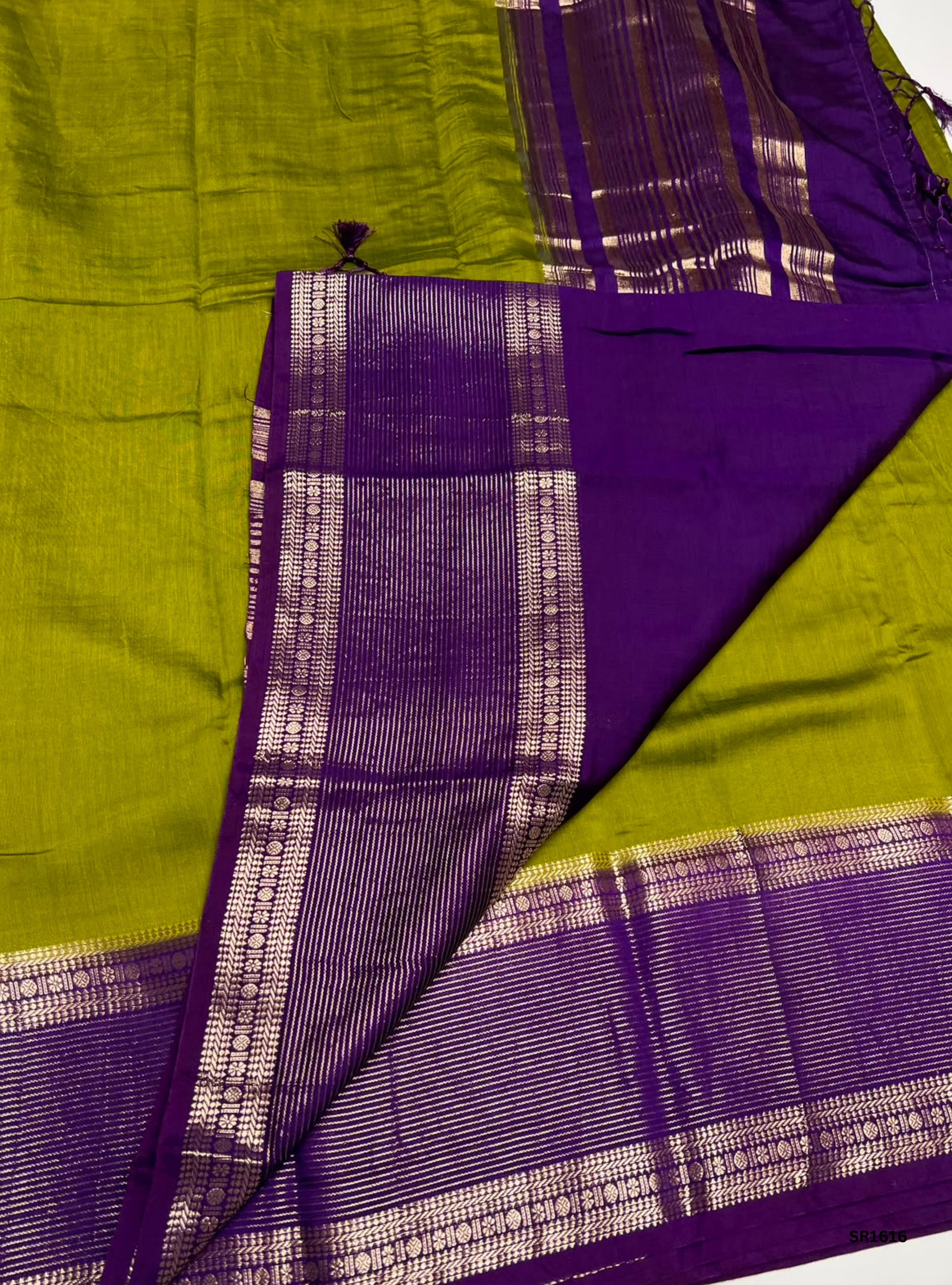 Lime Green & Purple - Binny Silk Saree