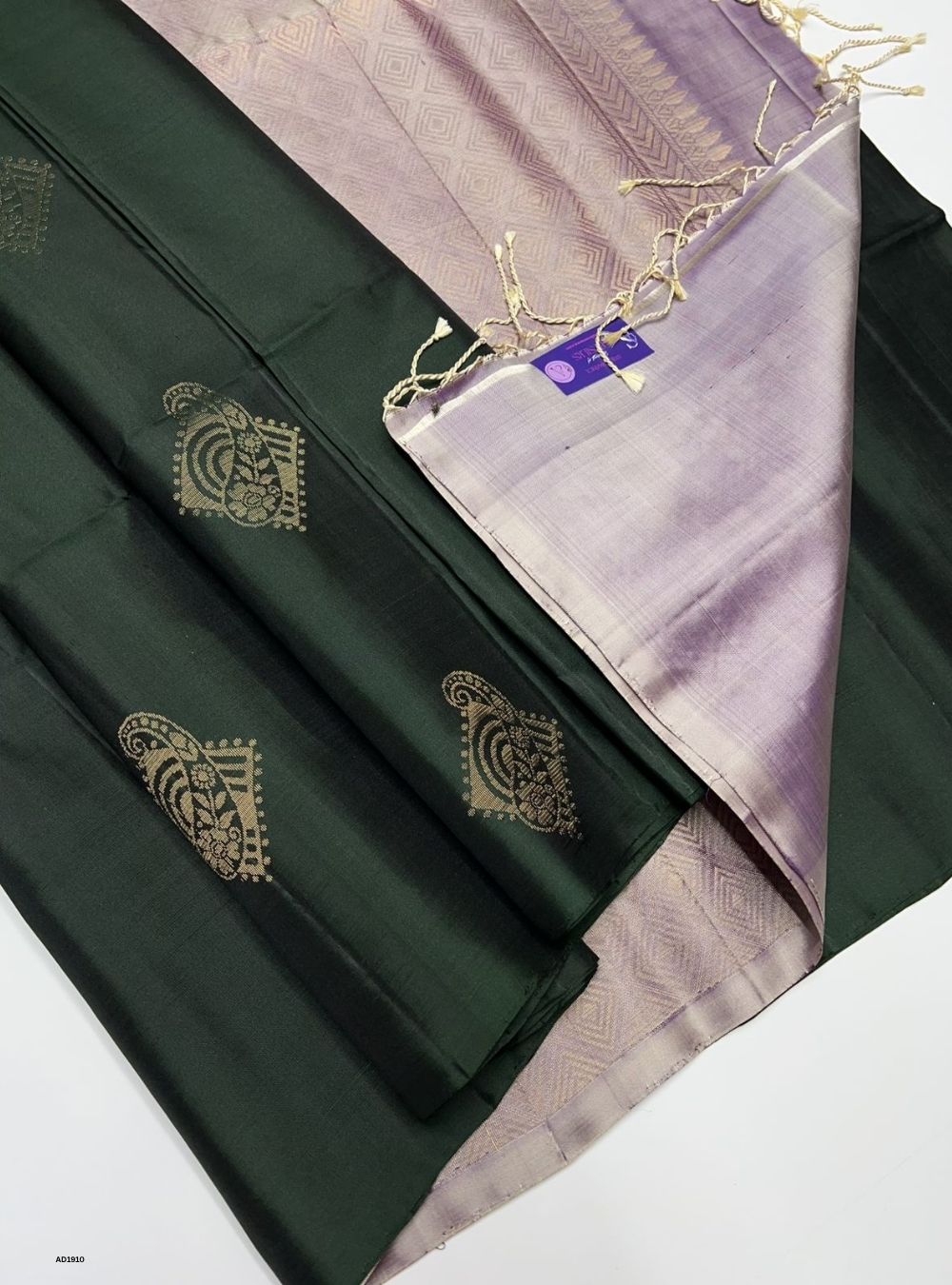 Dark Green & lavender Pale Purple - Soft Silk Saree